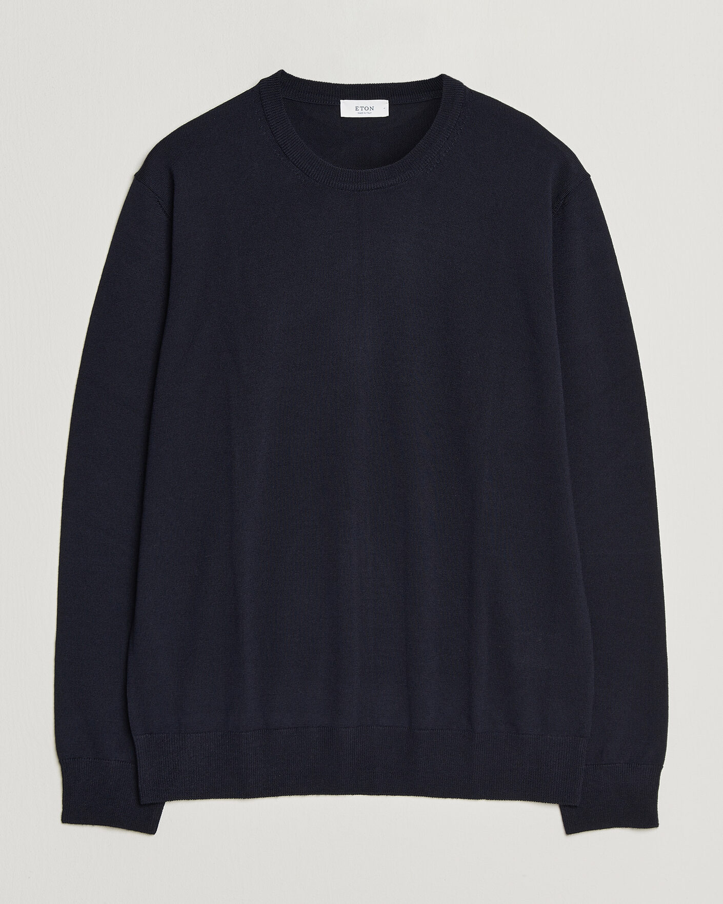 Mies | Puserot | Eton | Merino Wool Knitted Crew Neck Navy Blue