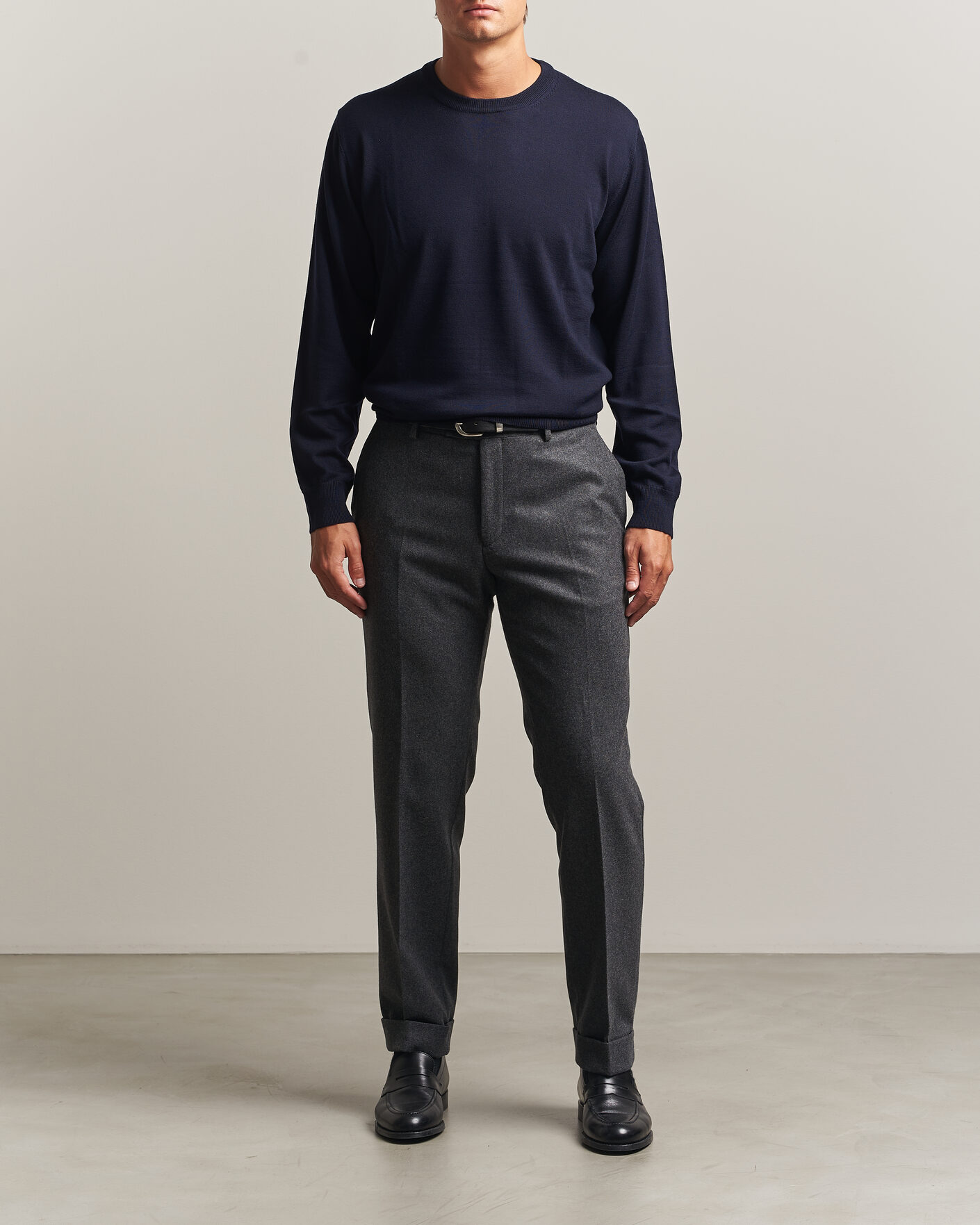 Mies | Puserot | Eton | Merino Wool Knitted Crew Neck Navy Blue