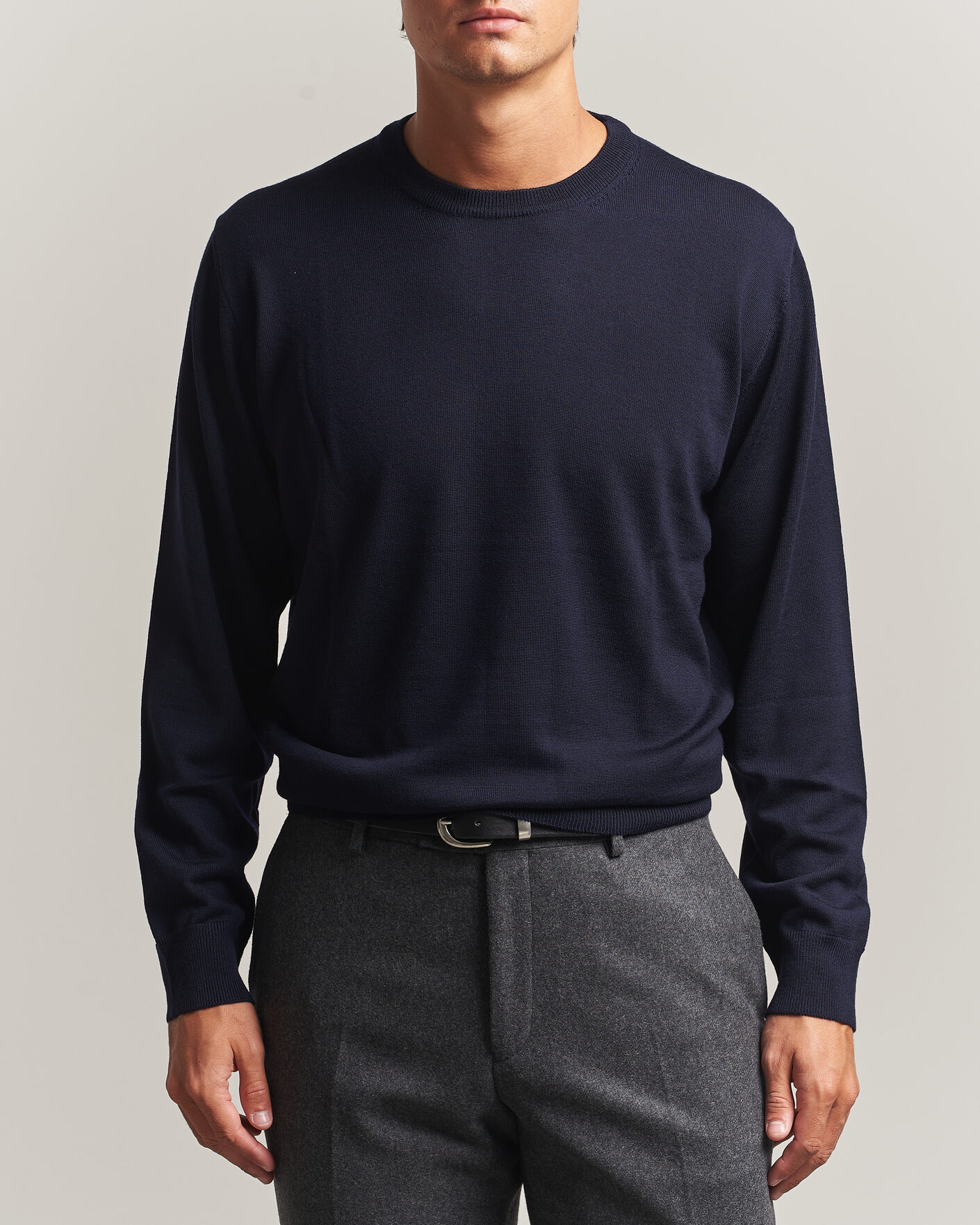 Mies | Puserot | Eton | Merino Wool Knitted Crew Neck Navy Blue
