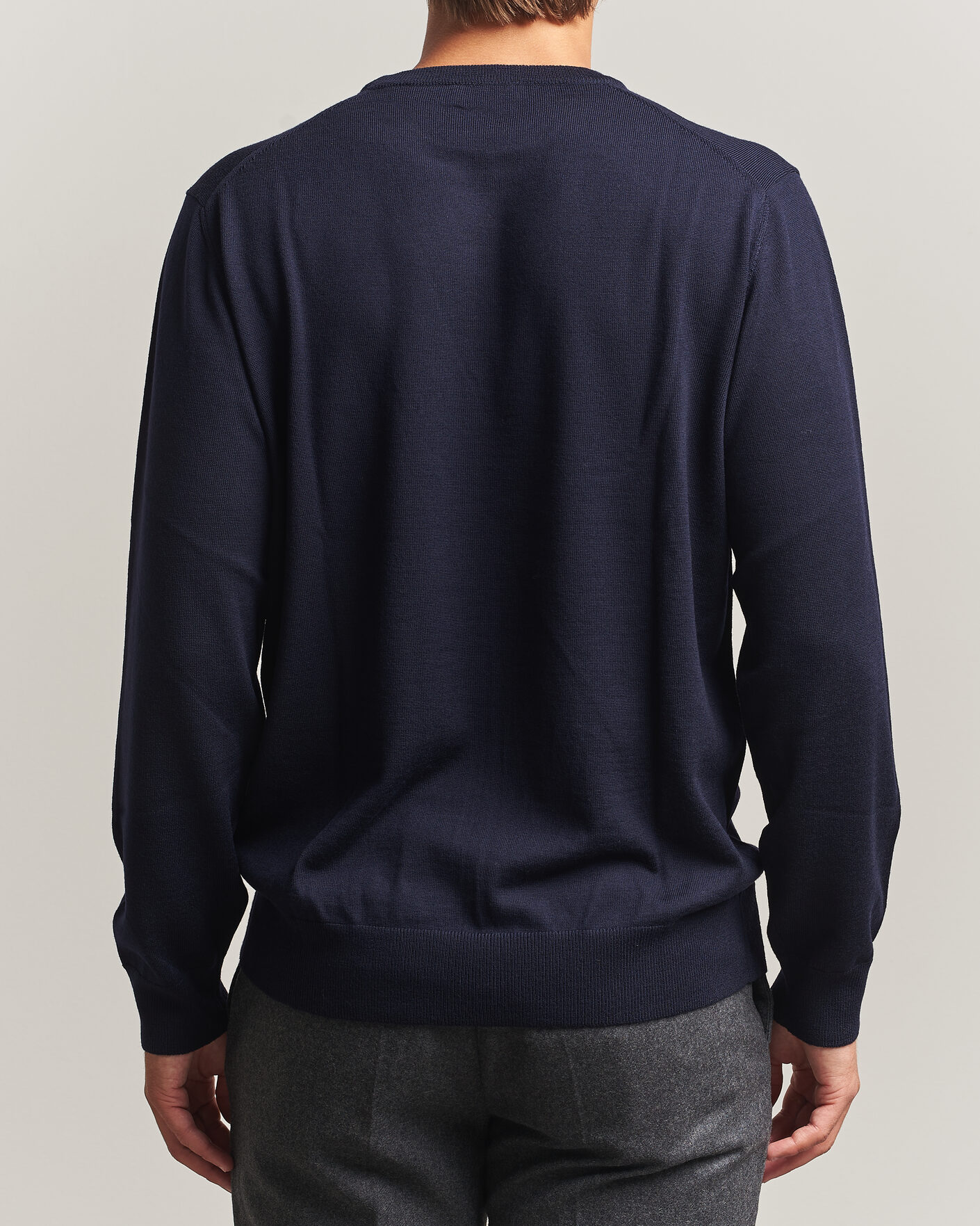 Mies | Puserot | Eton | Merino Wool Knitted Crew Neck Navy Blue