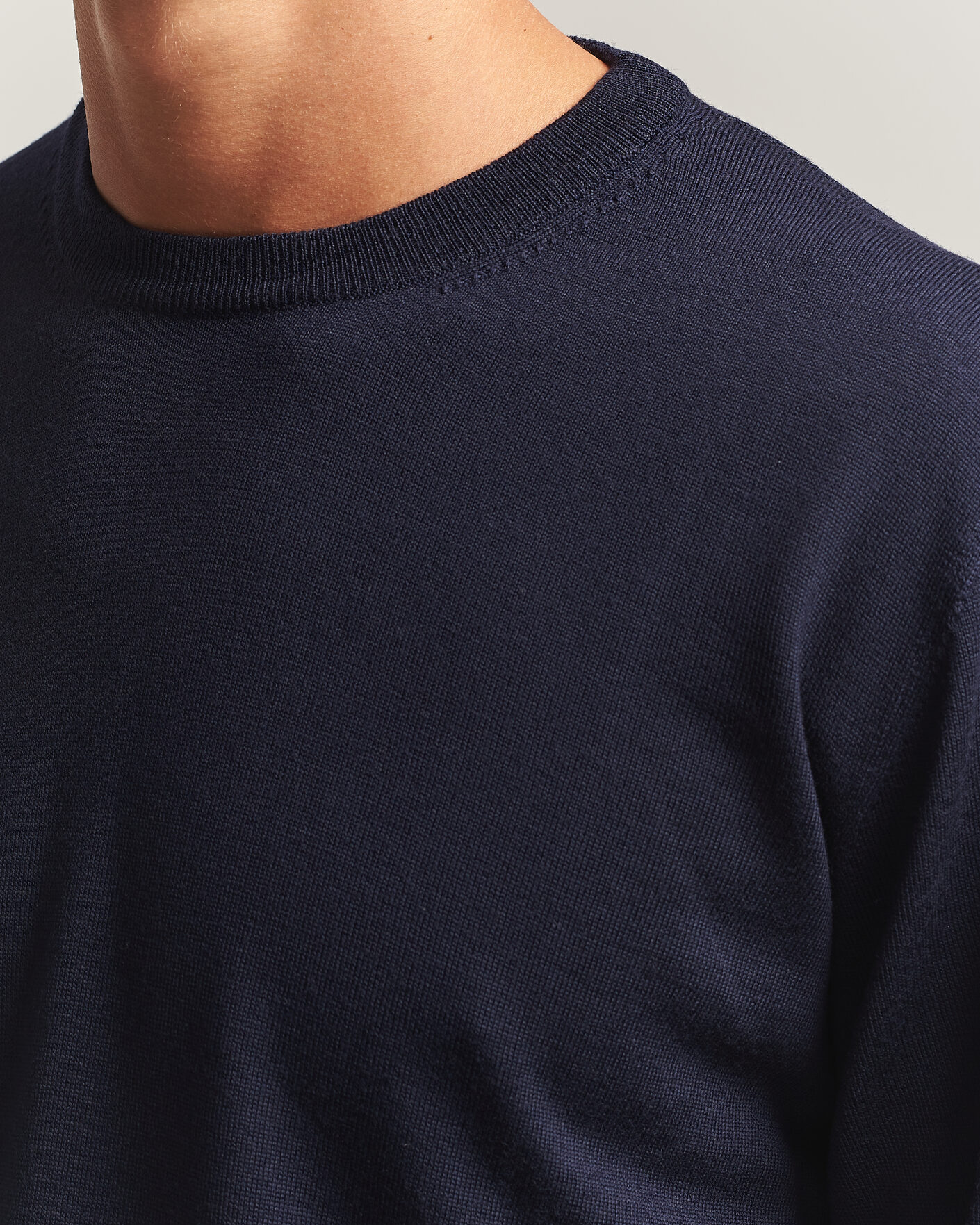 Mies | Puserot | Eton | Merino Wool Knitted Crew Neck Navy Blue
