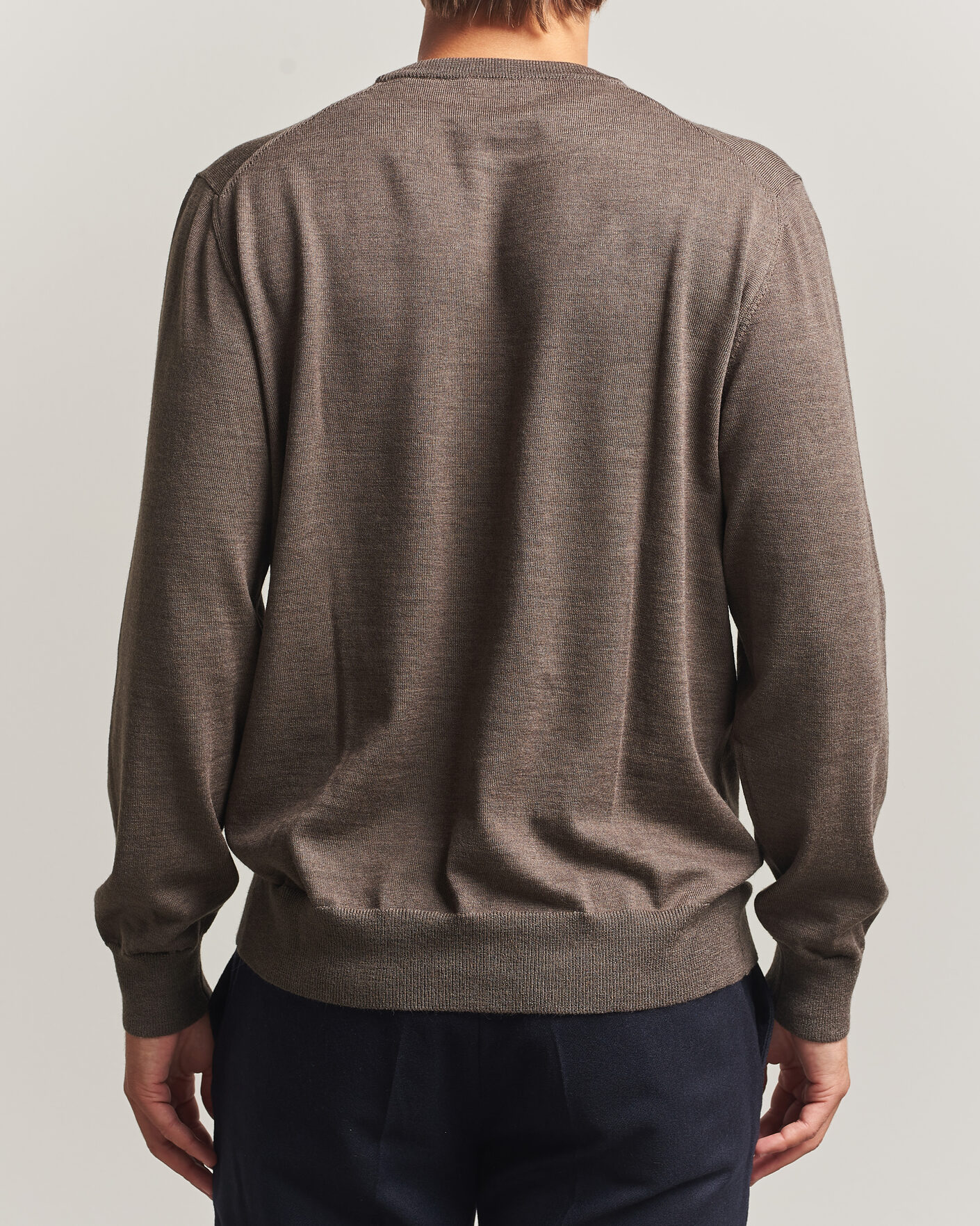 Mies | Puserot | Eton | Merino Wool Knitted Crew Neck Dark Brown