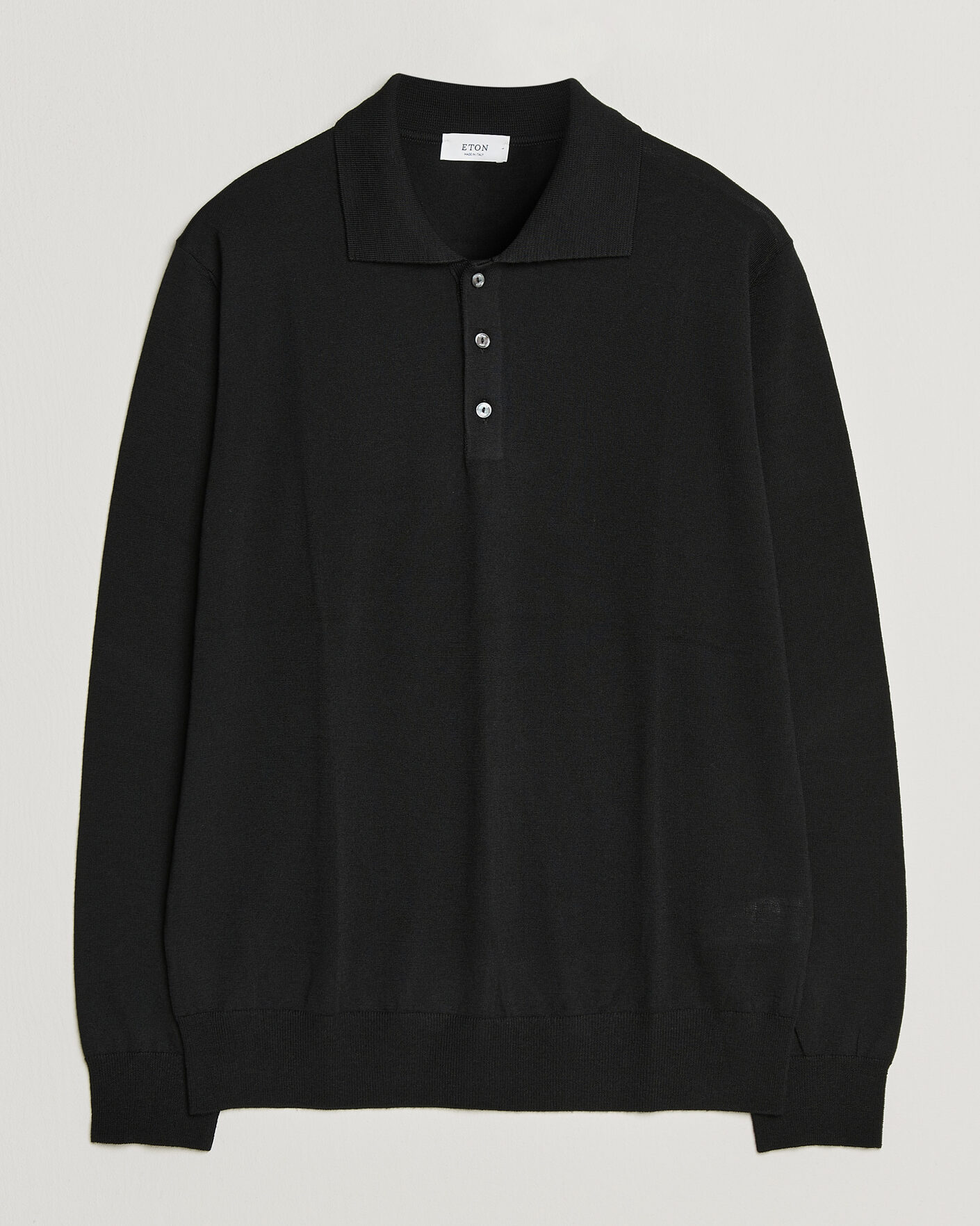 Mies | Puserot | Eton | Merino Wool Knitted Polo Black