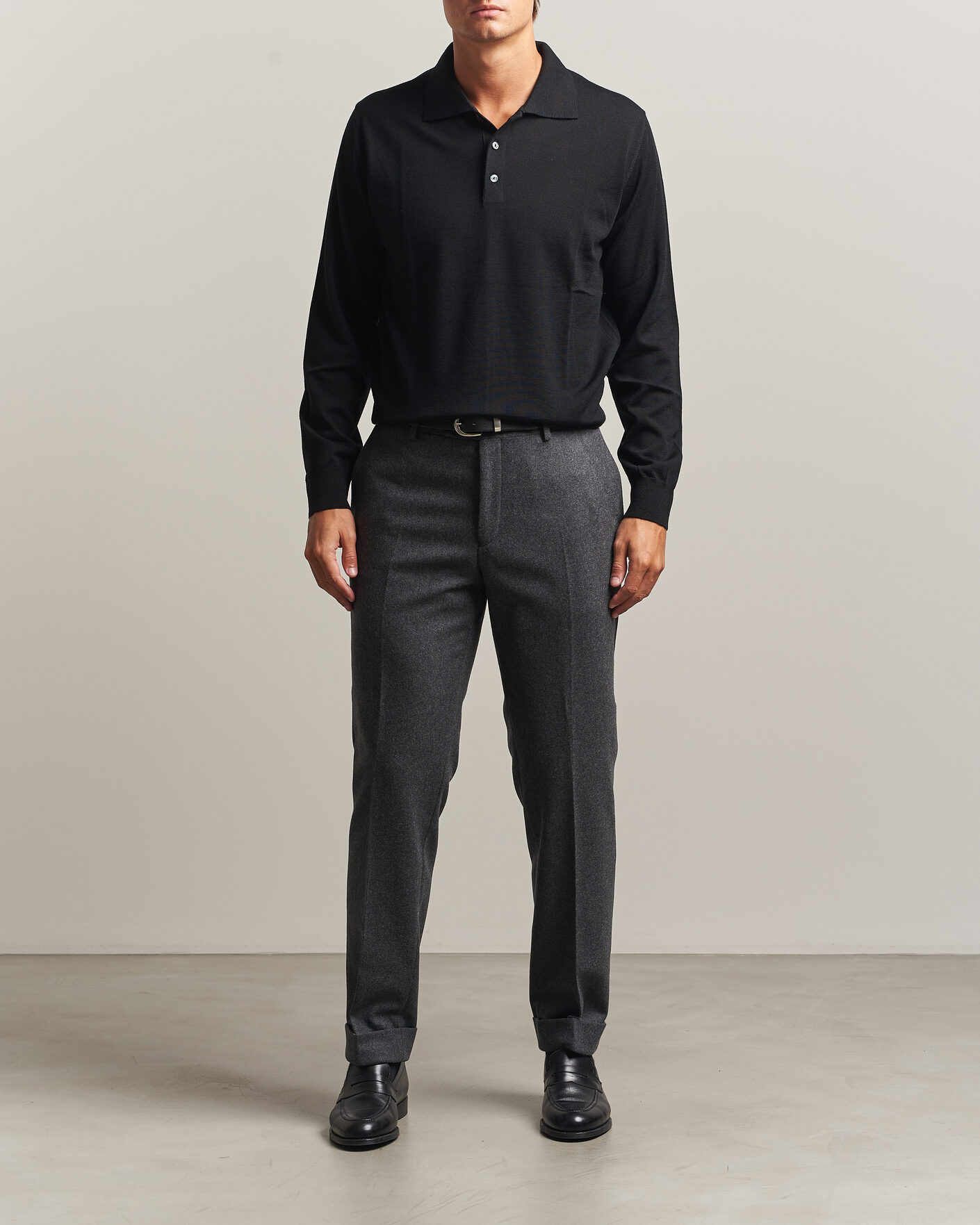 Mies | Puserot | Eton | Merino Wool Knitted Polo Black