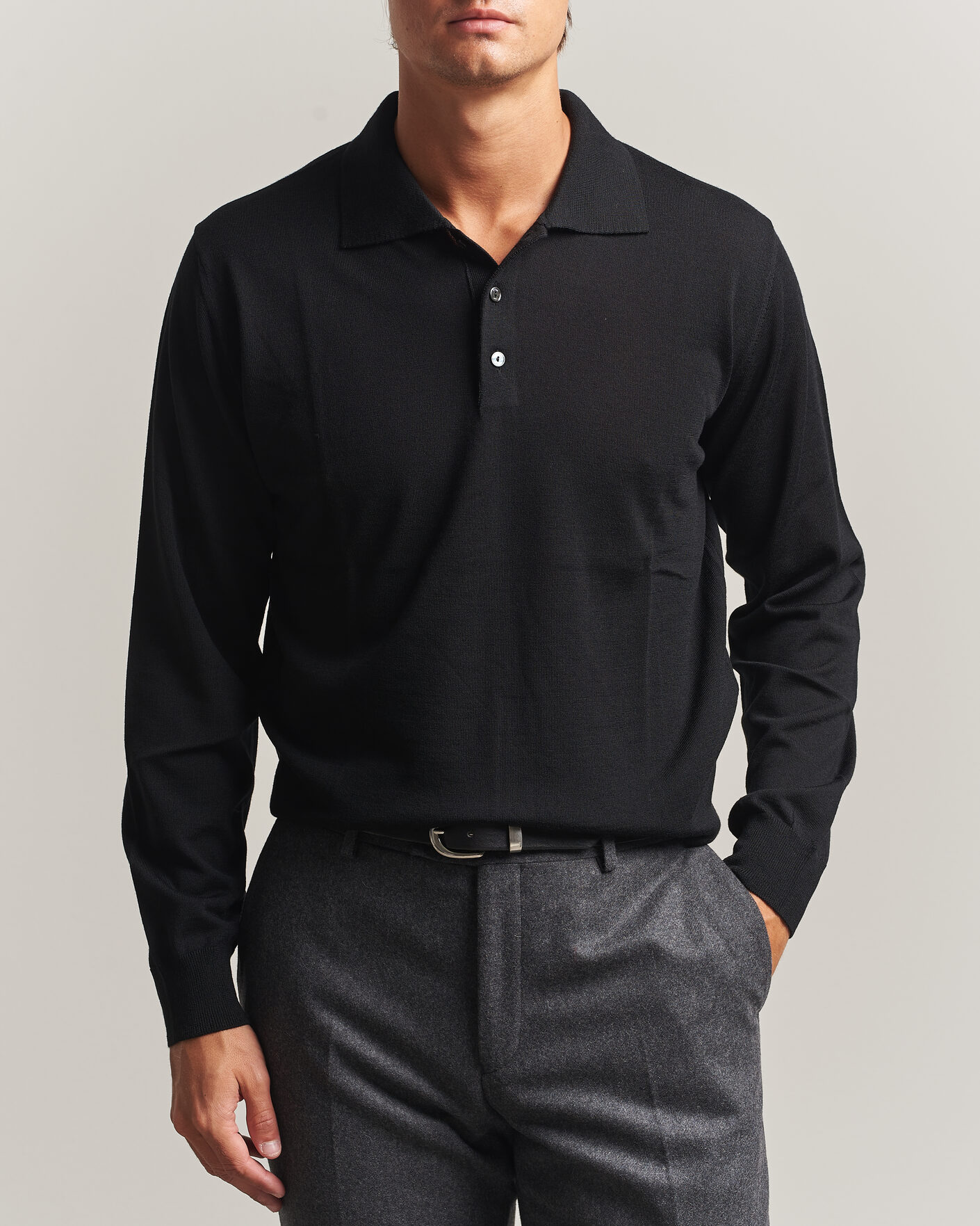 Mies | Puserot | Eton | Merino Wool Knitted Polo Black
