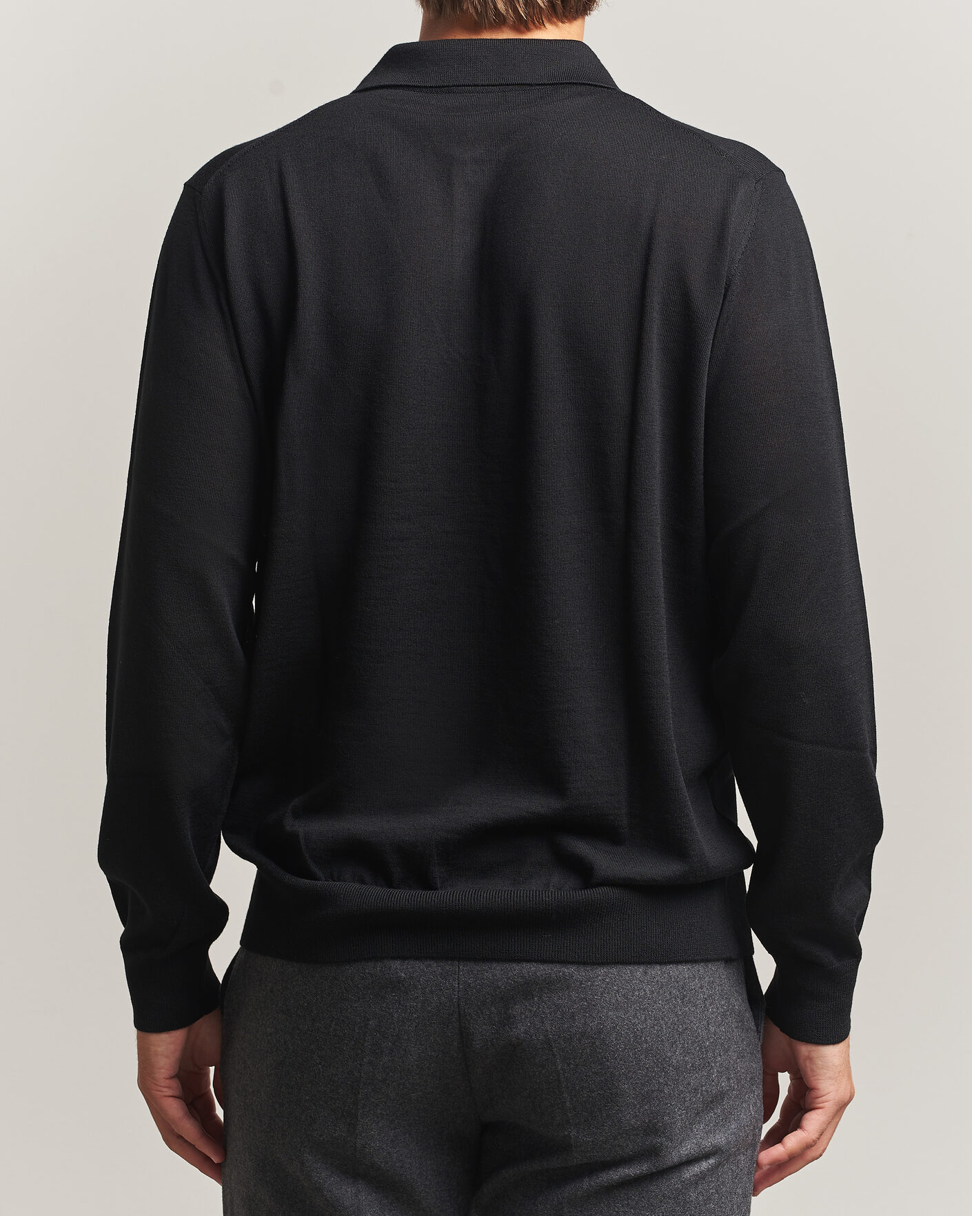Mies | Puserot | Eton | Merino Wool Knitted Polo Black