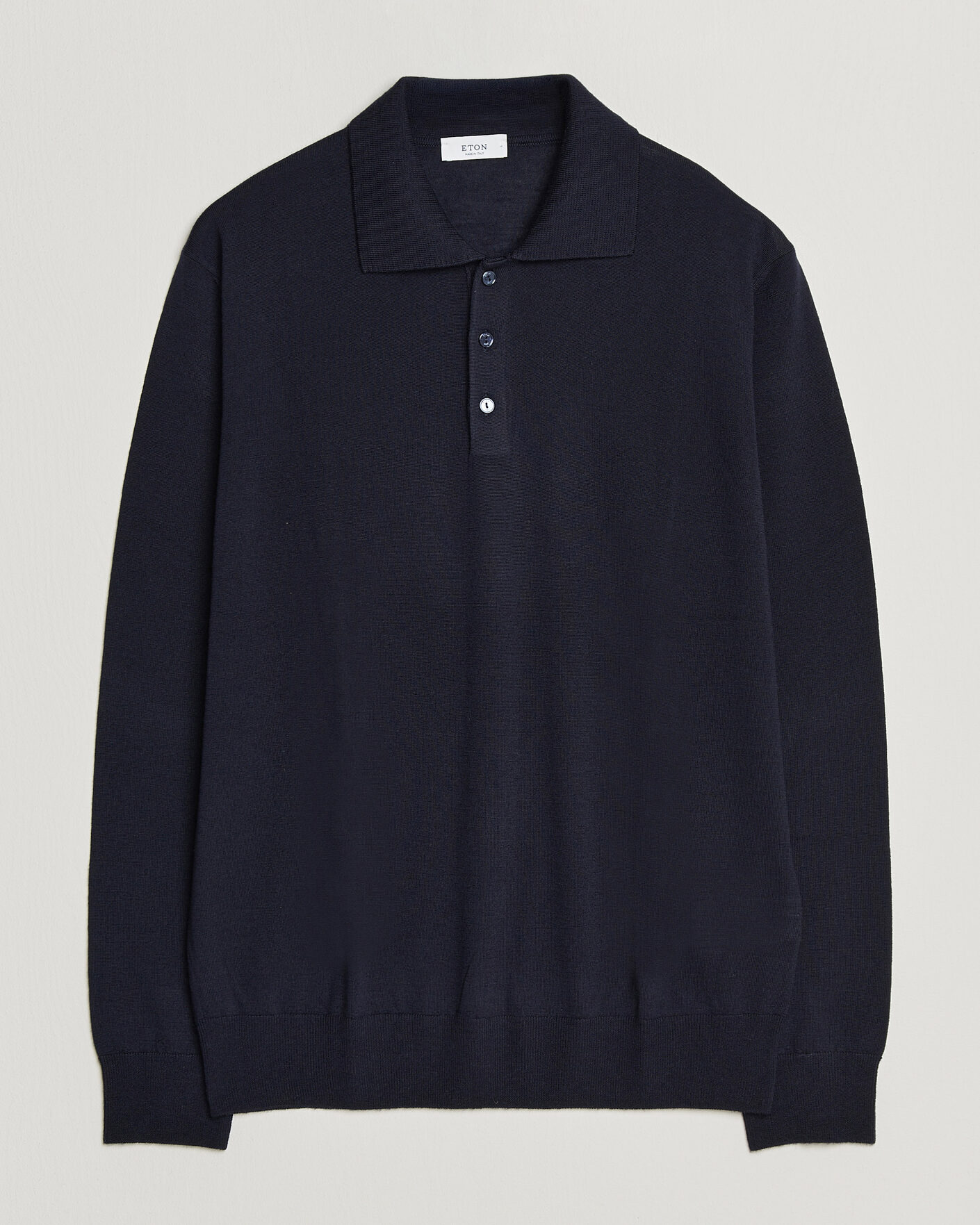 Mies | Puserot | Eton | Merino Wool Knitted Polo Navy Blue