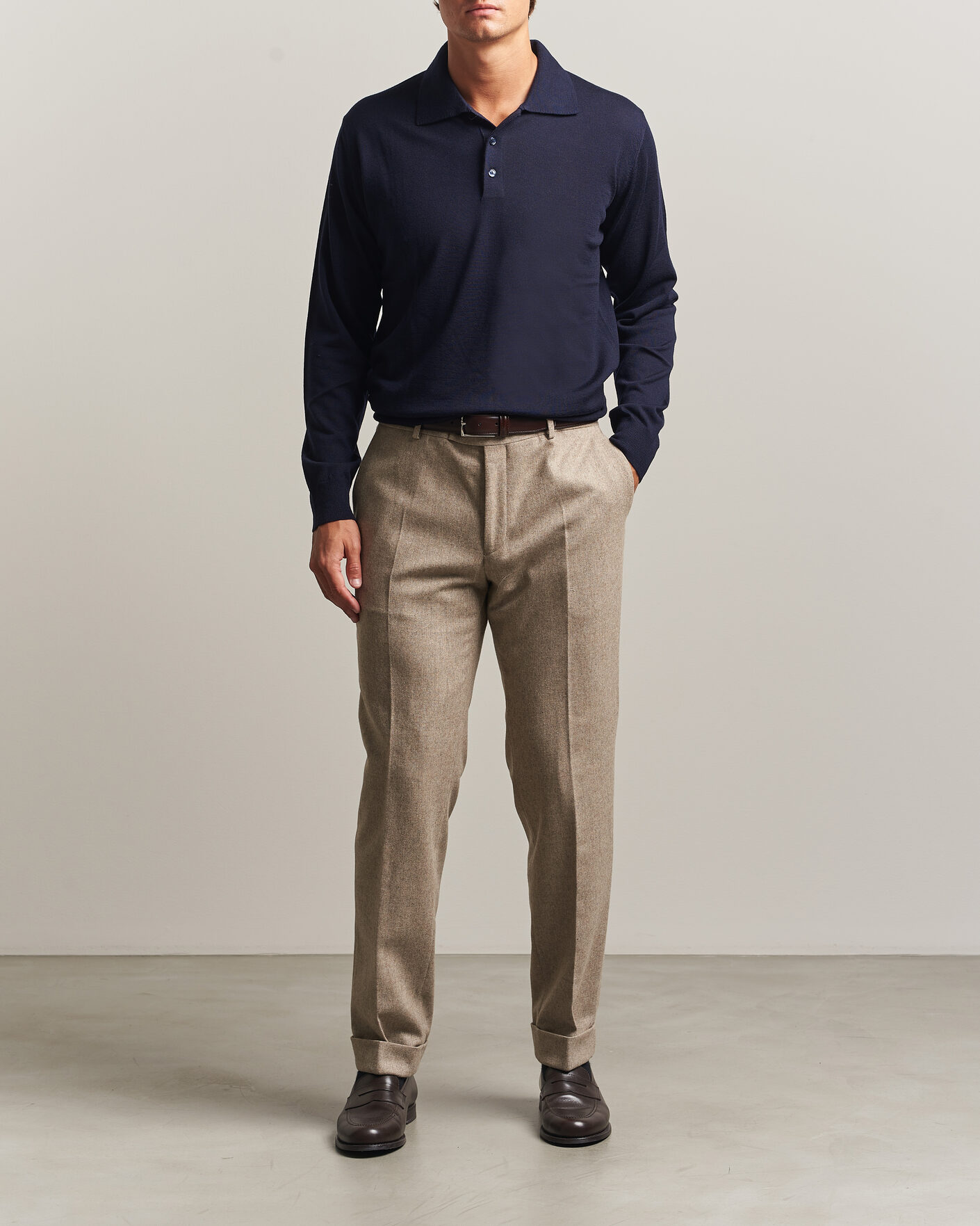 Mies | Puserot | Eton | Merino Wool Knitted Polo Navy Blue