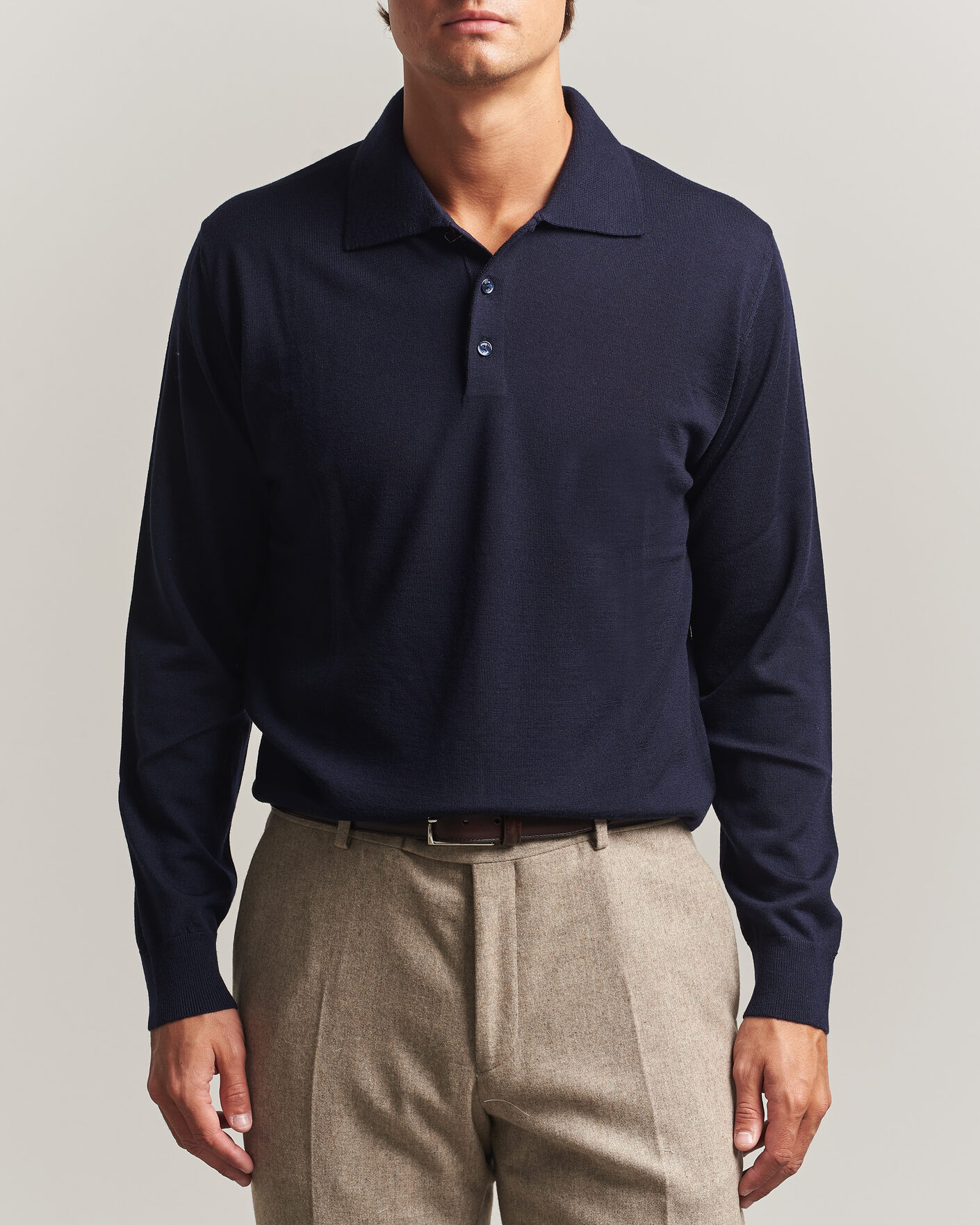 Mies | Puserot | Eton | Merino Wool Knitted Polo Navy Blue