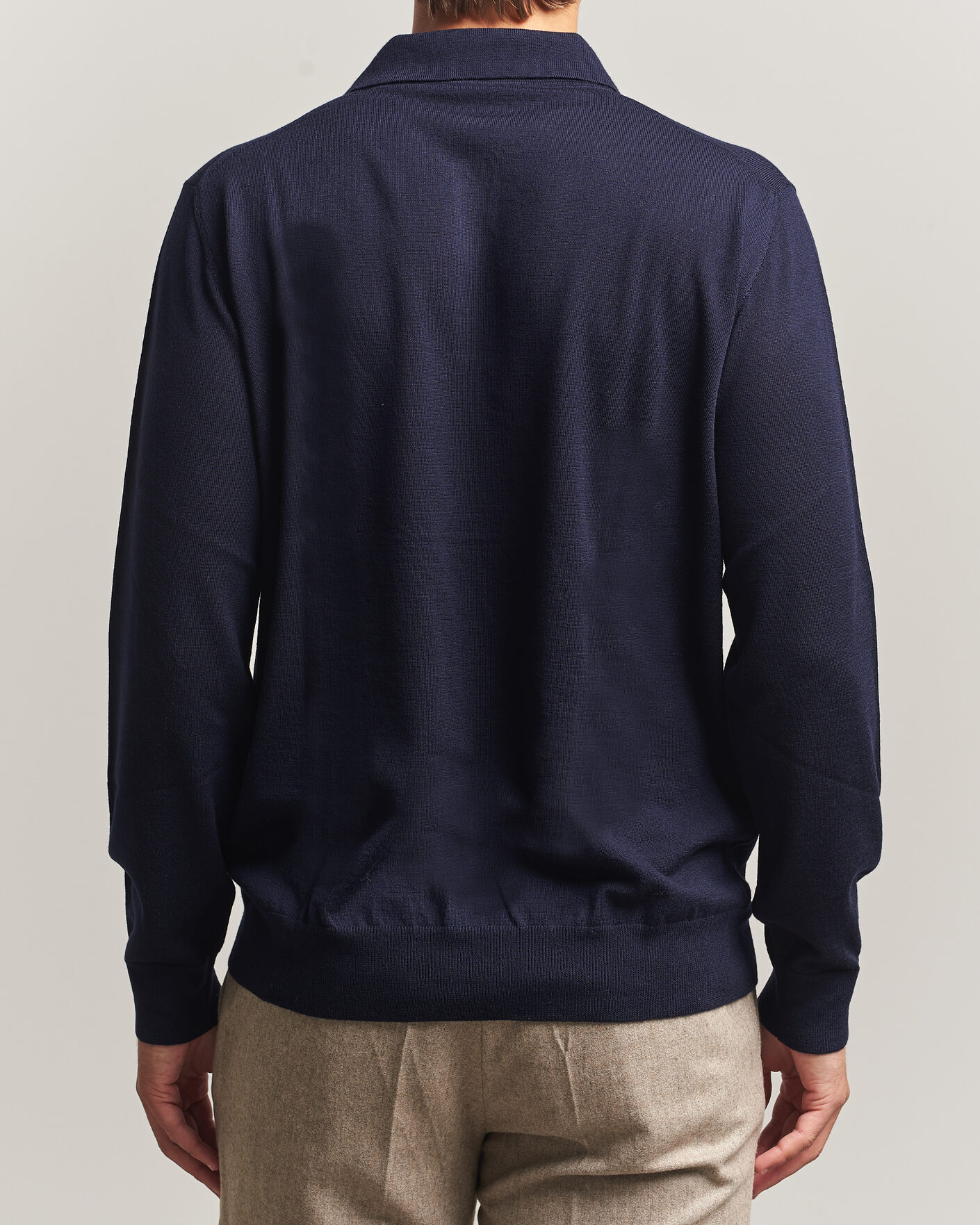 Mies | Puserot | Eton | Merino Wool Knitted Polo Navy Blue