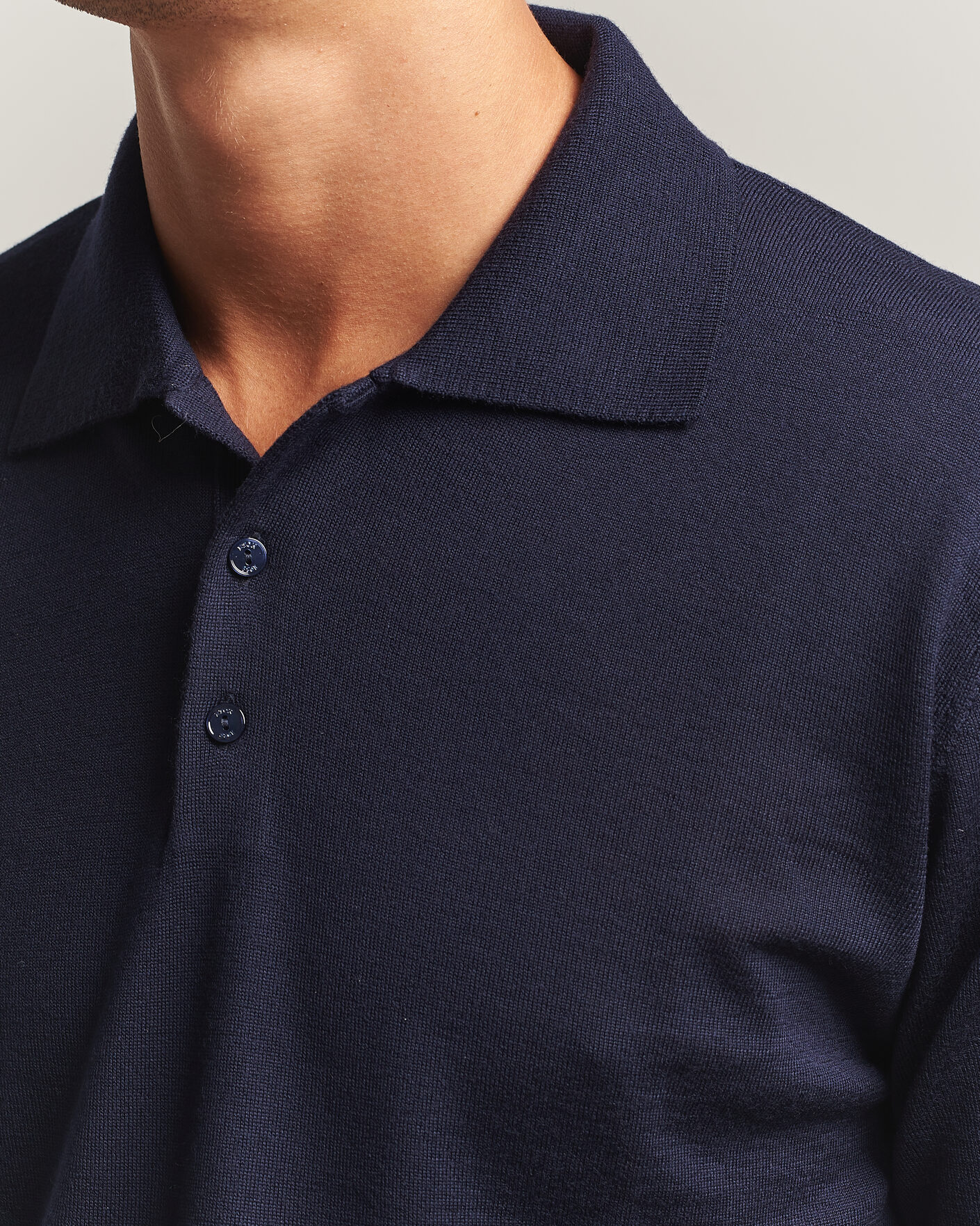 Mies | Puserot | Eton | Merino Wool Knitted Polo Navy Blue