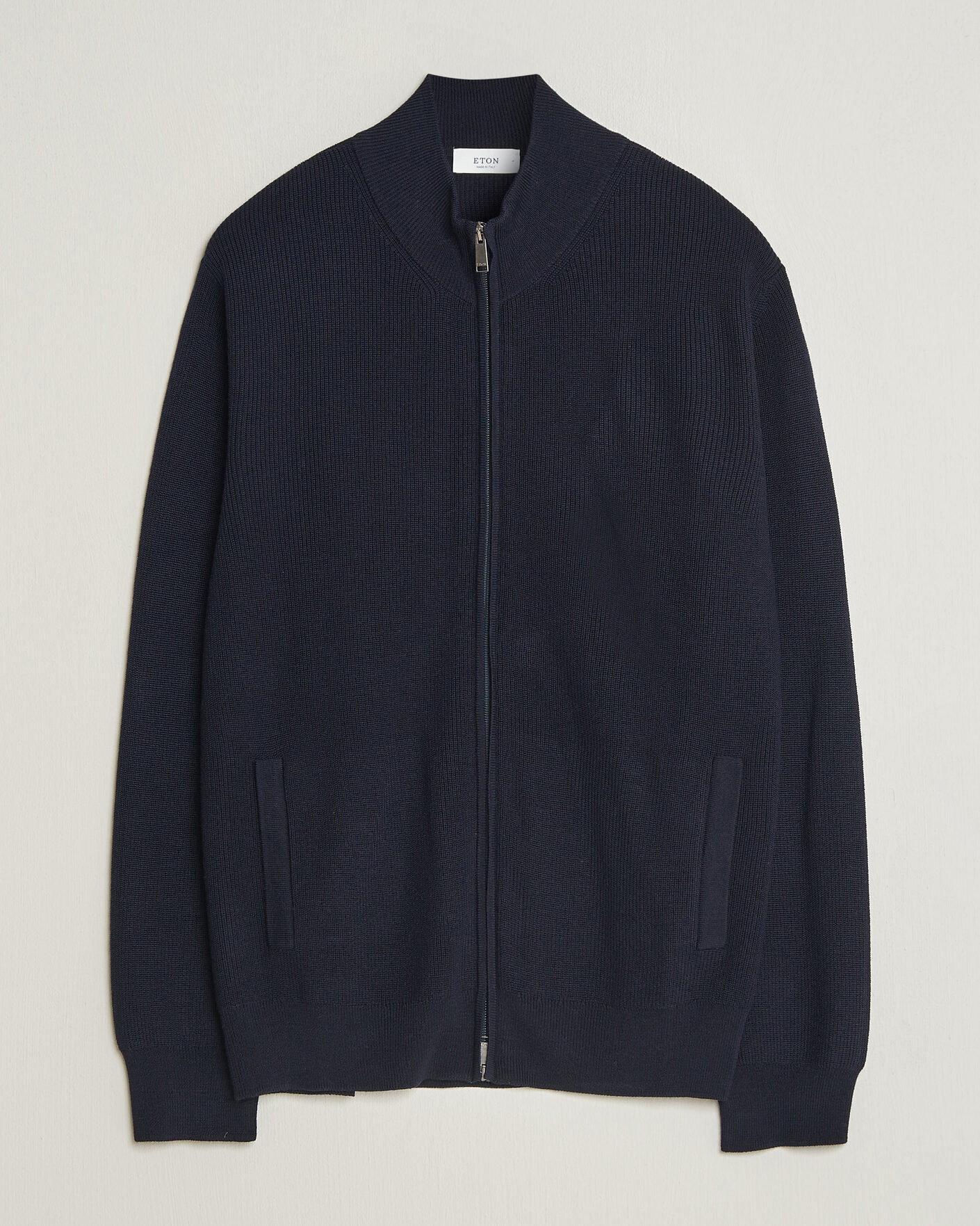 Mies | Puserot | Eton | Merino Wool Knitted Full Zip Navy Blue