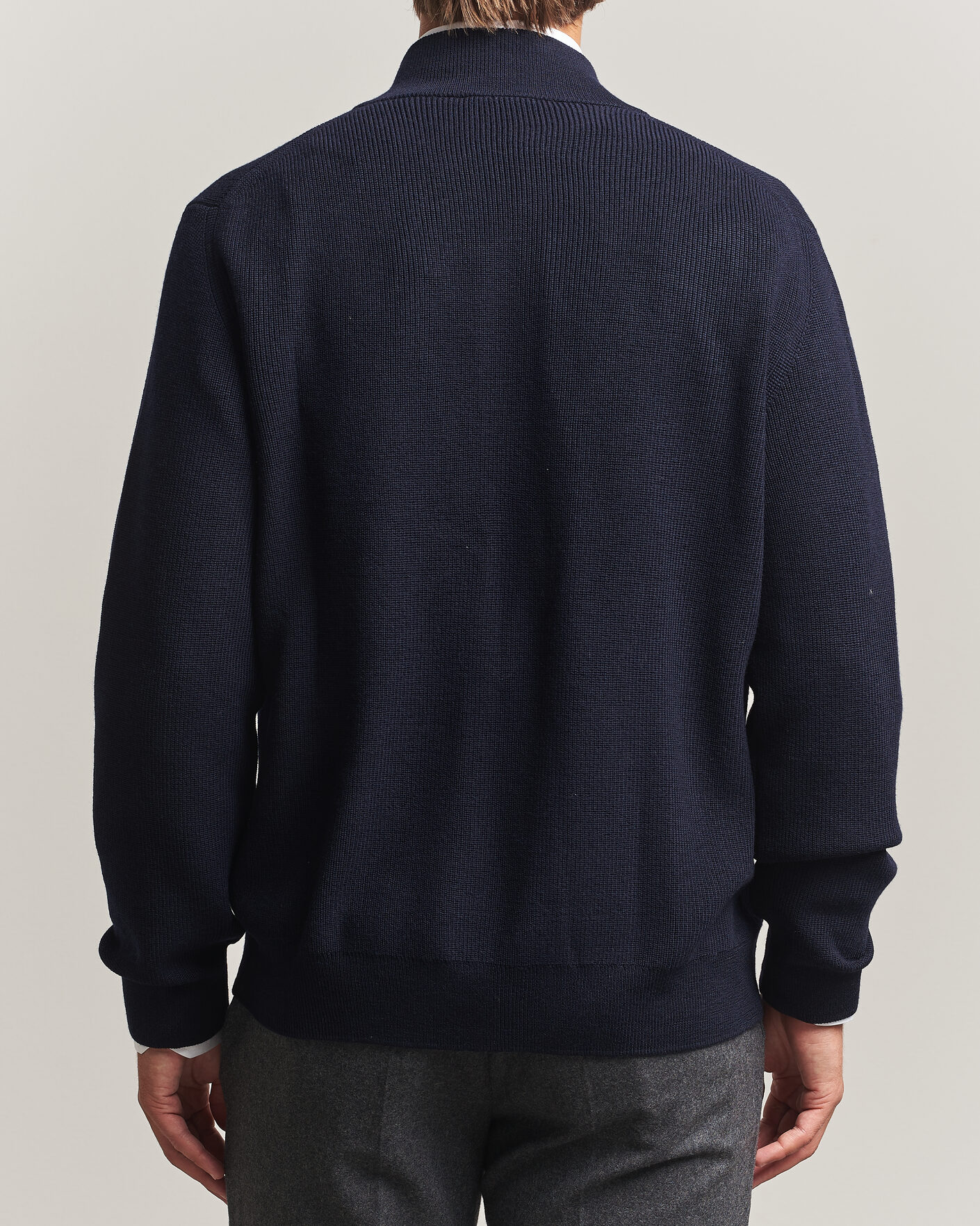 Mies | Puserot | Eton | Merino Wool Knitted Full Zip Navy Blue