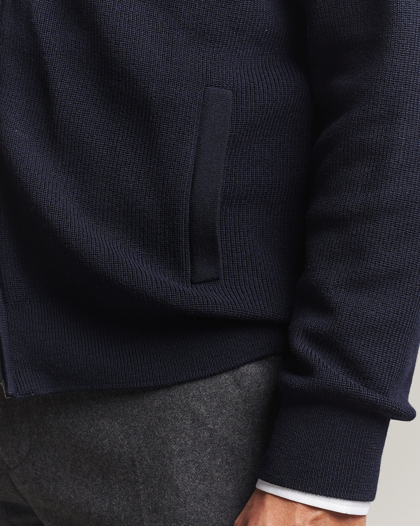 Mies | Puserot | Eton | Merino Wool Knitted Full Zip Navy Blue
