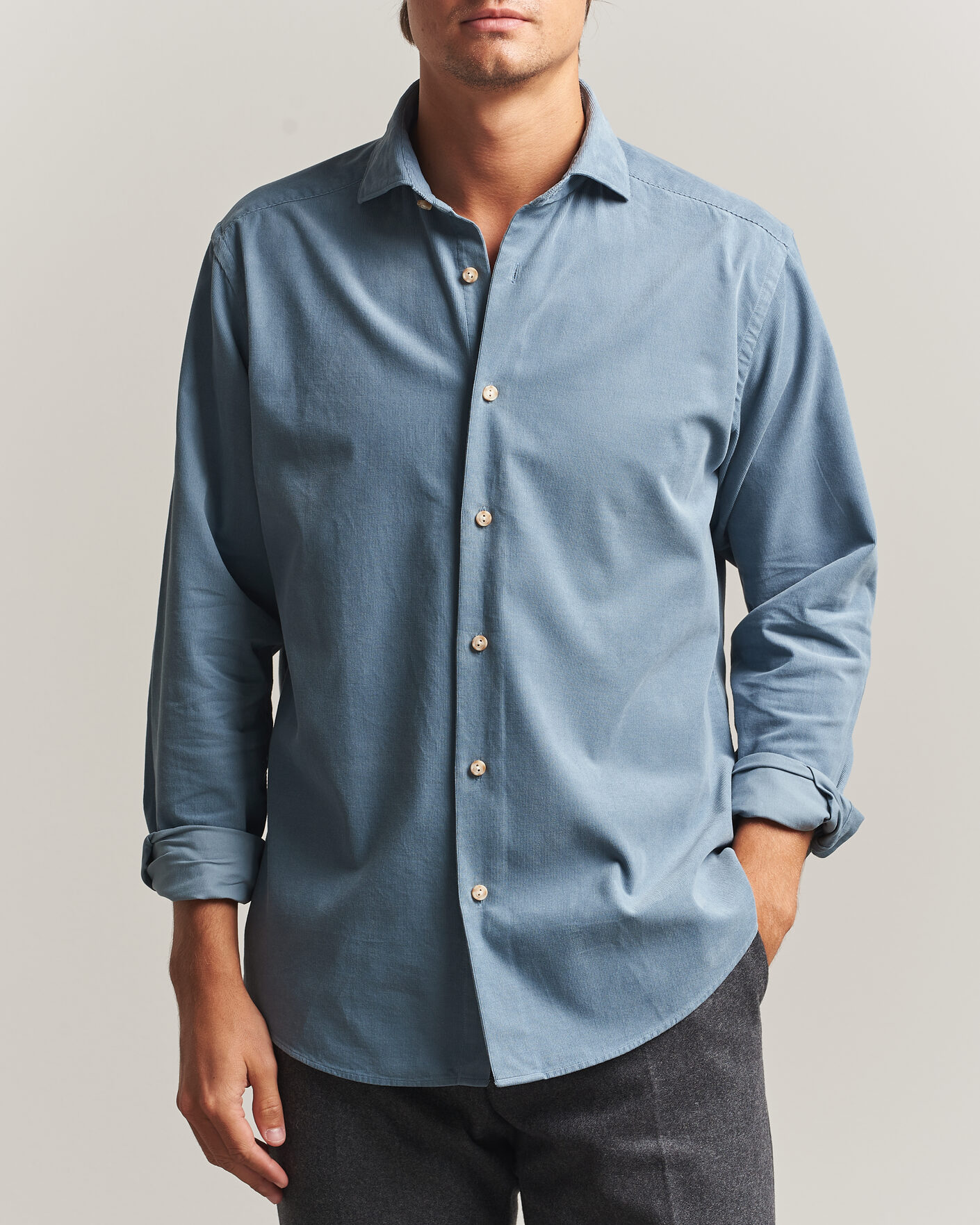 Mies | Kauluspaidat | Eton | Casual Fit Corduroy Shirt Blue