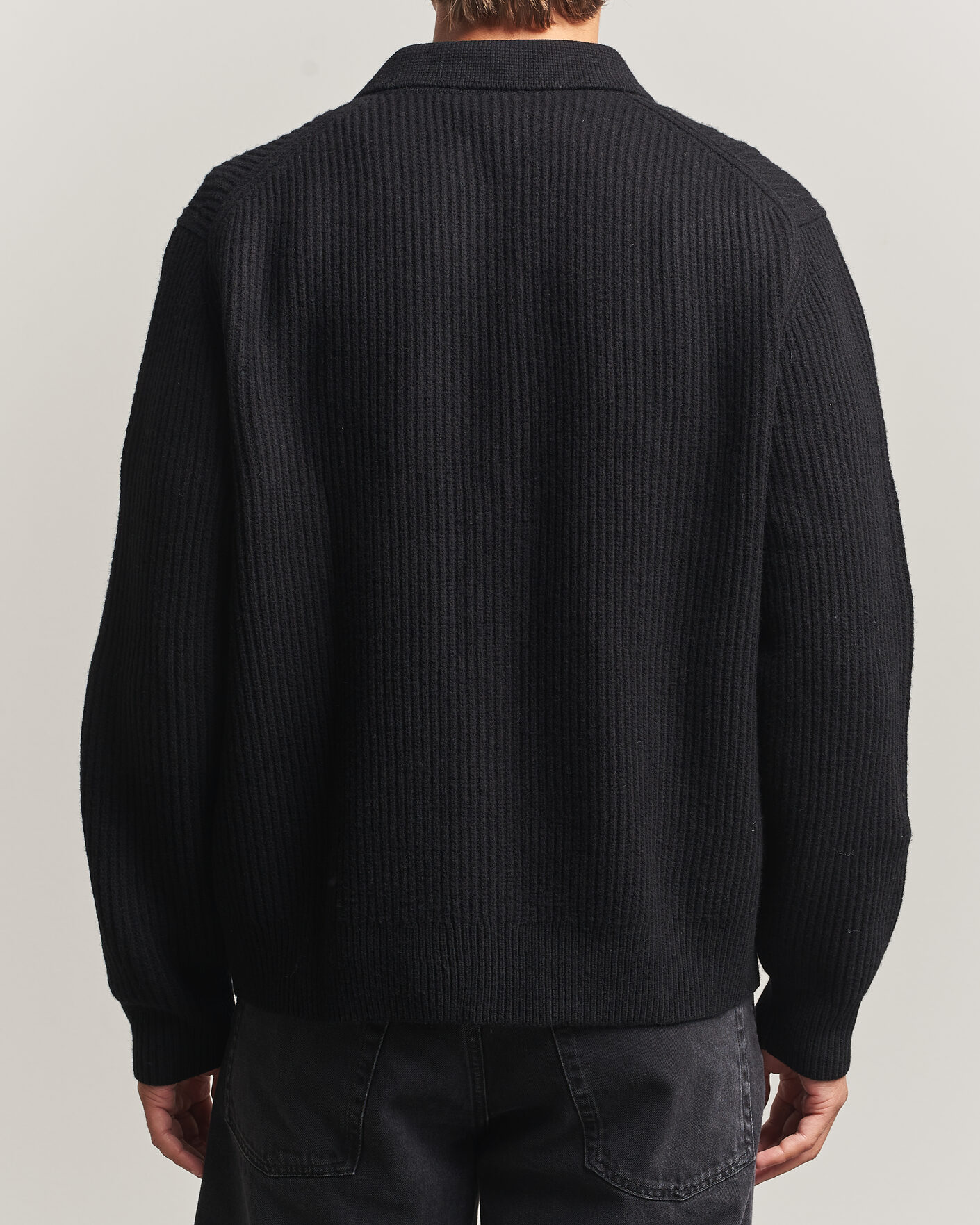 Mies | Puserot | Filippa K | Ribbed Wool Knitted Full Zip Black