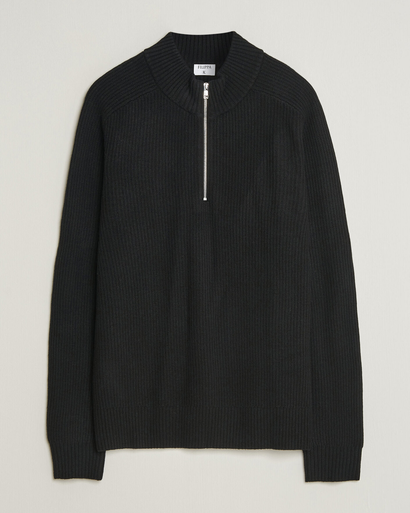 Mies | Puserot | Filippa K | Ribbed Wool Knitted Half Zip Black