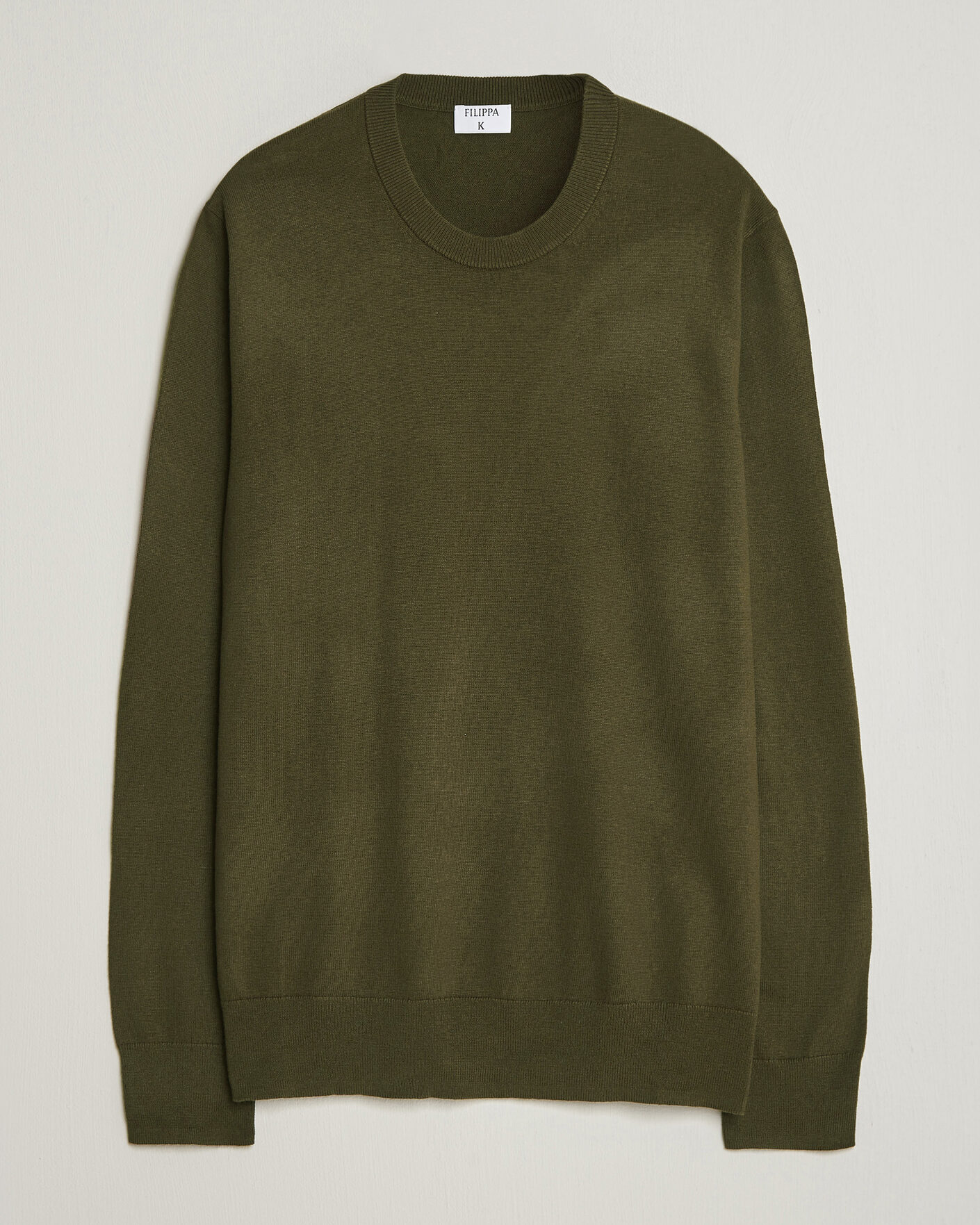Mies | Puserot | Filippa K | Cotton Merino Knitted Sweater Dark Moss Green