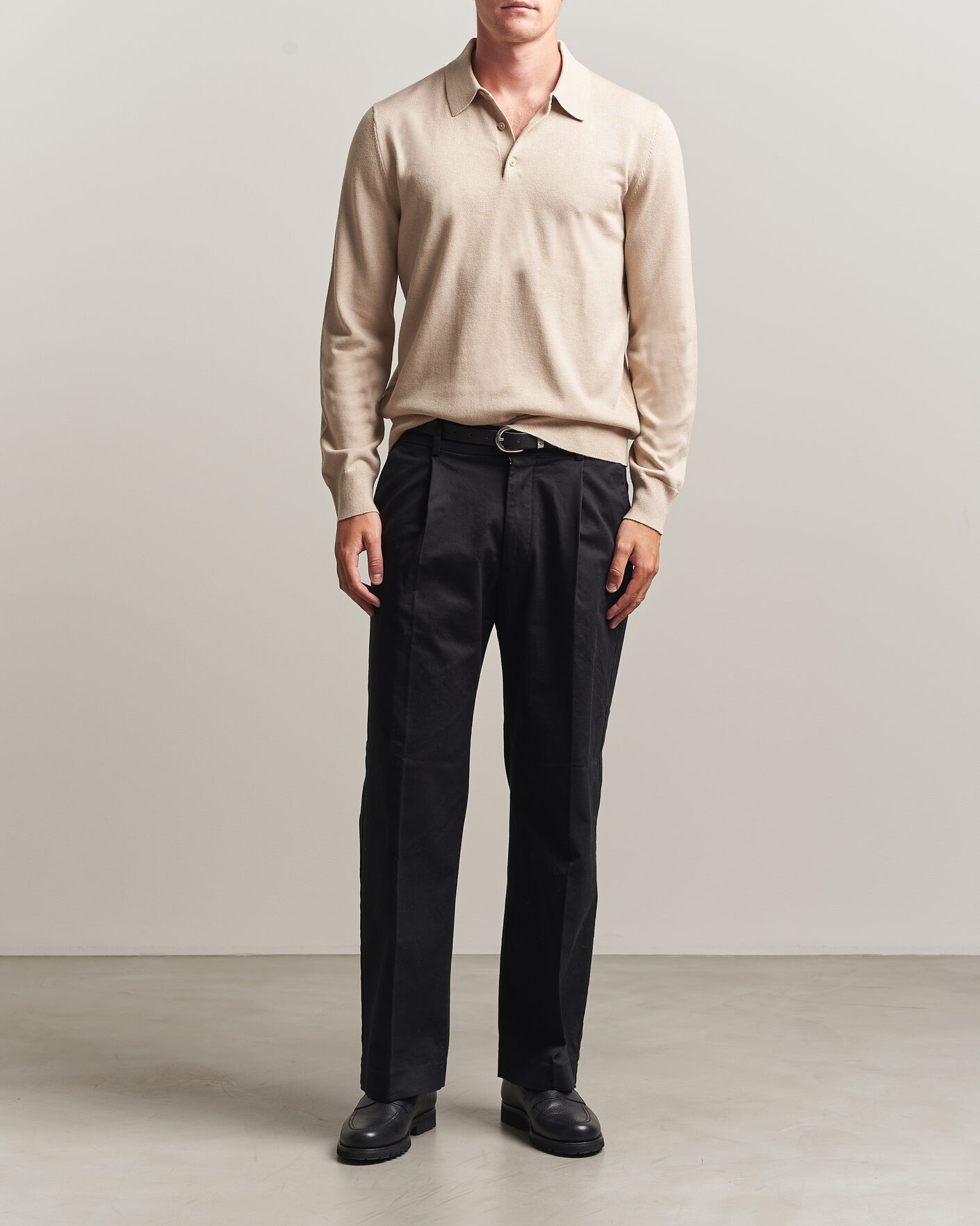 Mies | Puserot | Filippa K | Knitted Polo Shirt Pearl Beige