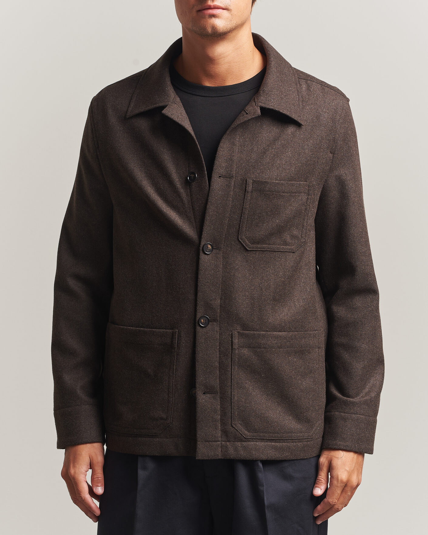 Mies | Kauluspaidat | Filippa K | Taylor Flannel Overshirt Walnut Brown