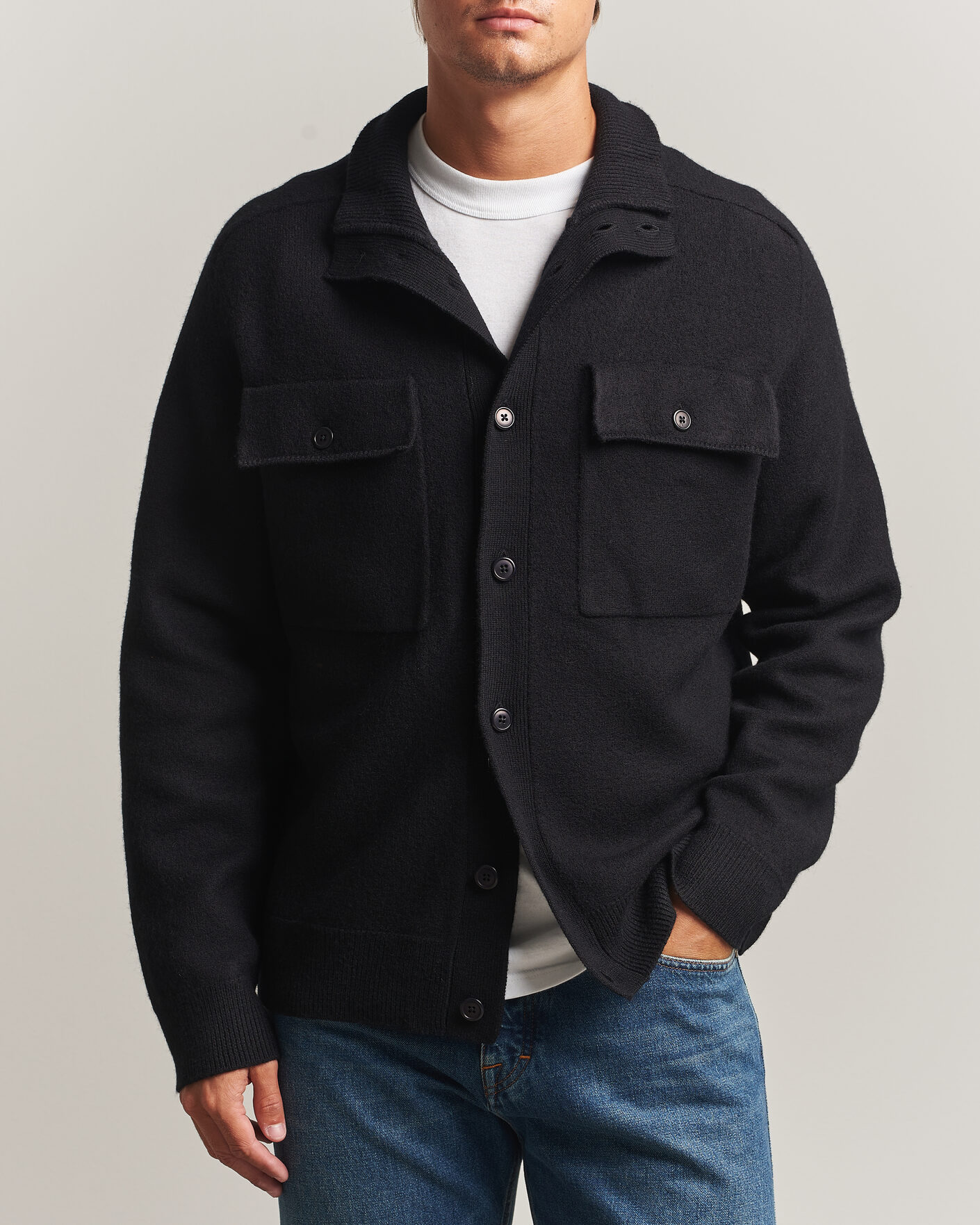 Mies | Puserot | Filippa K | Wool Knitted Cardigan Black