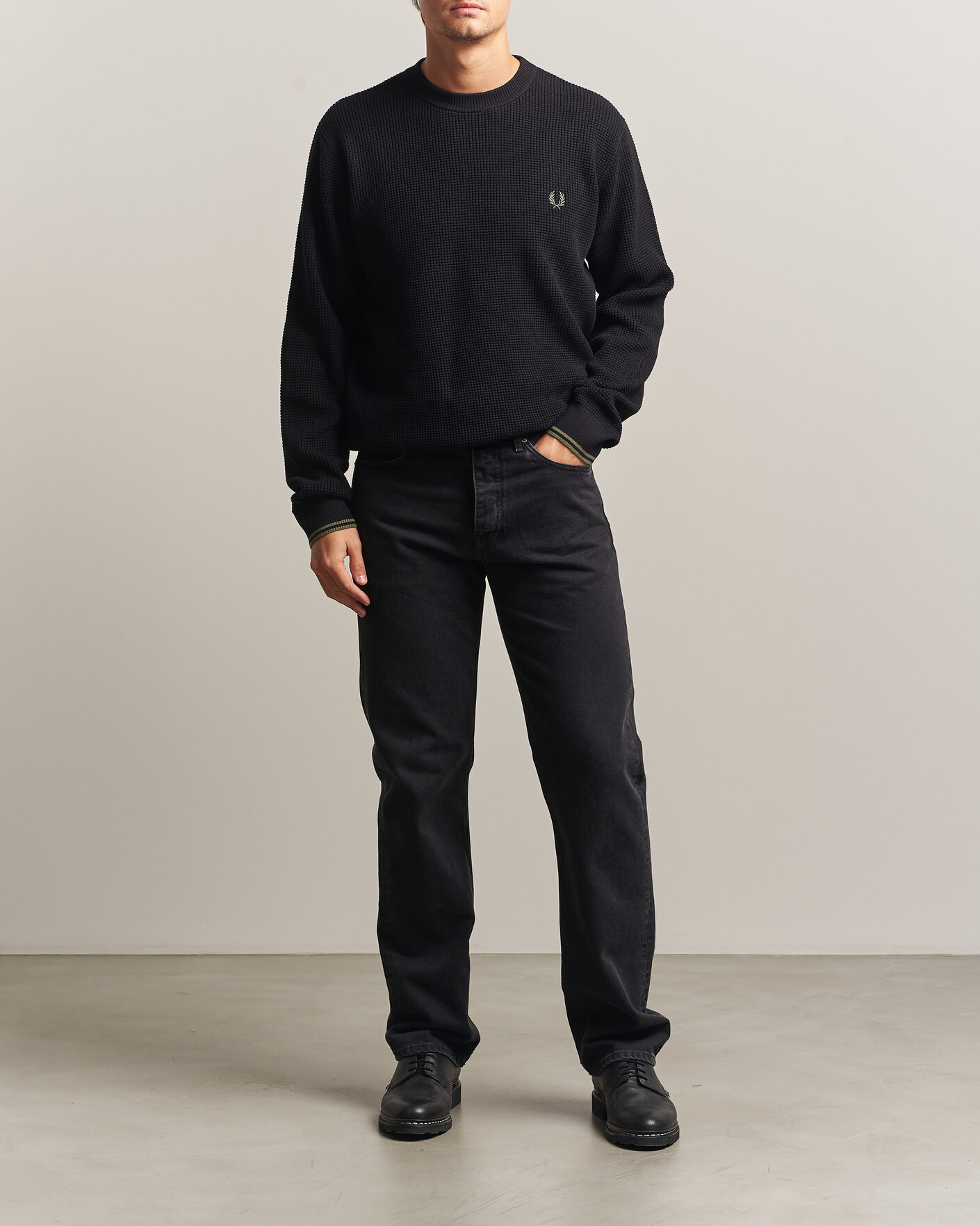 Mies | Puserot | Fred Perry | Waffle Stitch Jumper Black