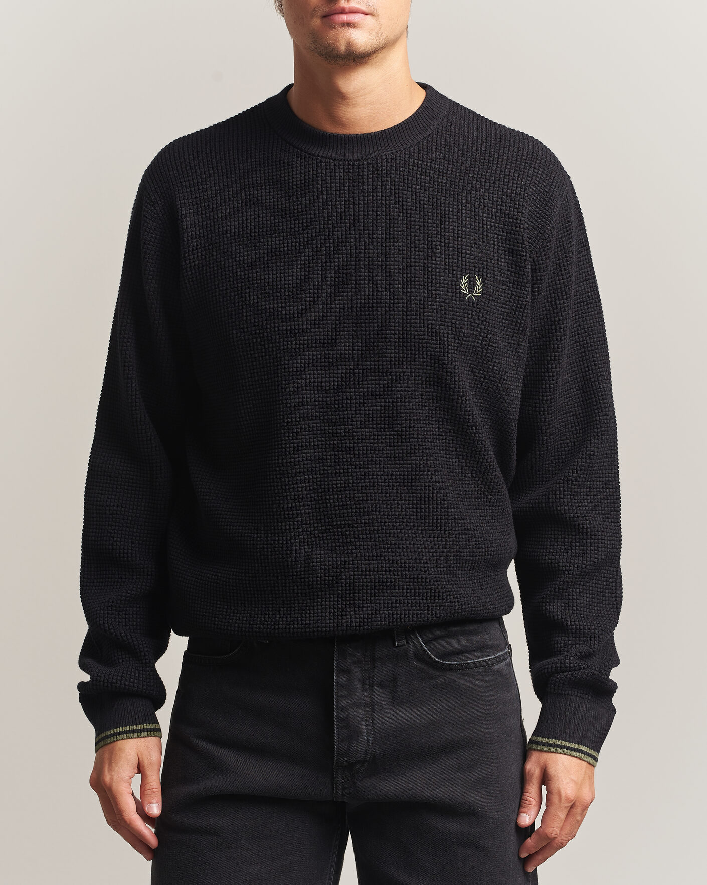Mies | Puserot | Fred Perry | Waffle Stitch Jumper Black