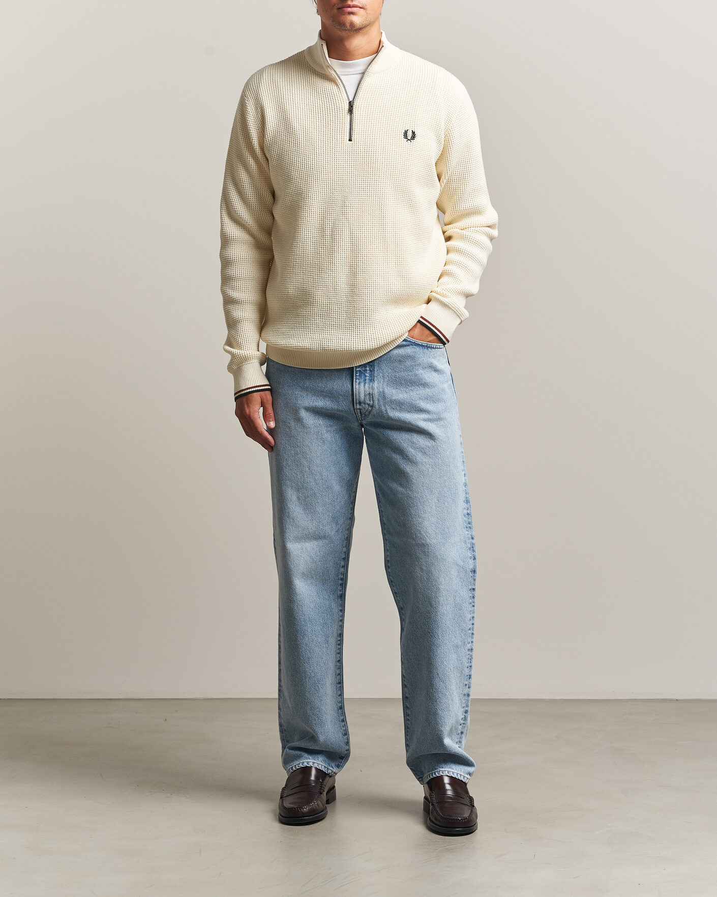 Mies | Puserot | Fred Perry | Waffle Stitch Half Zip Ecru
