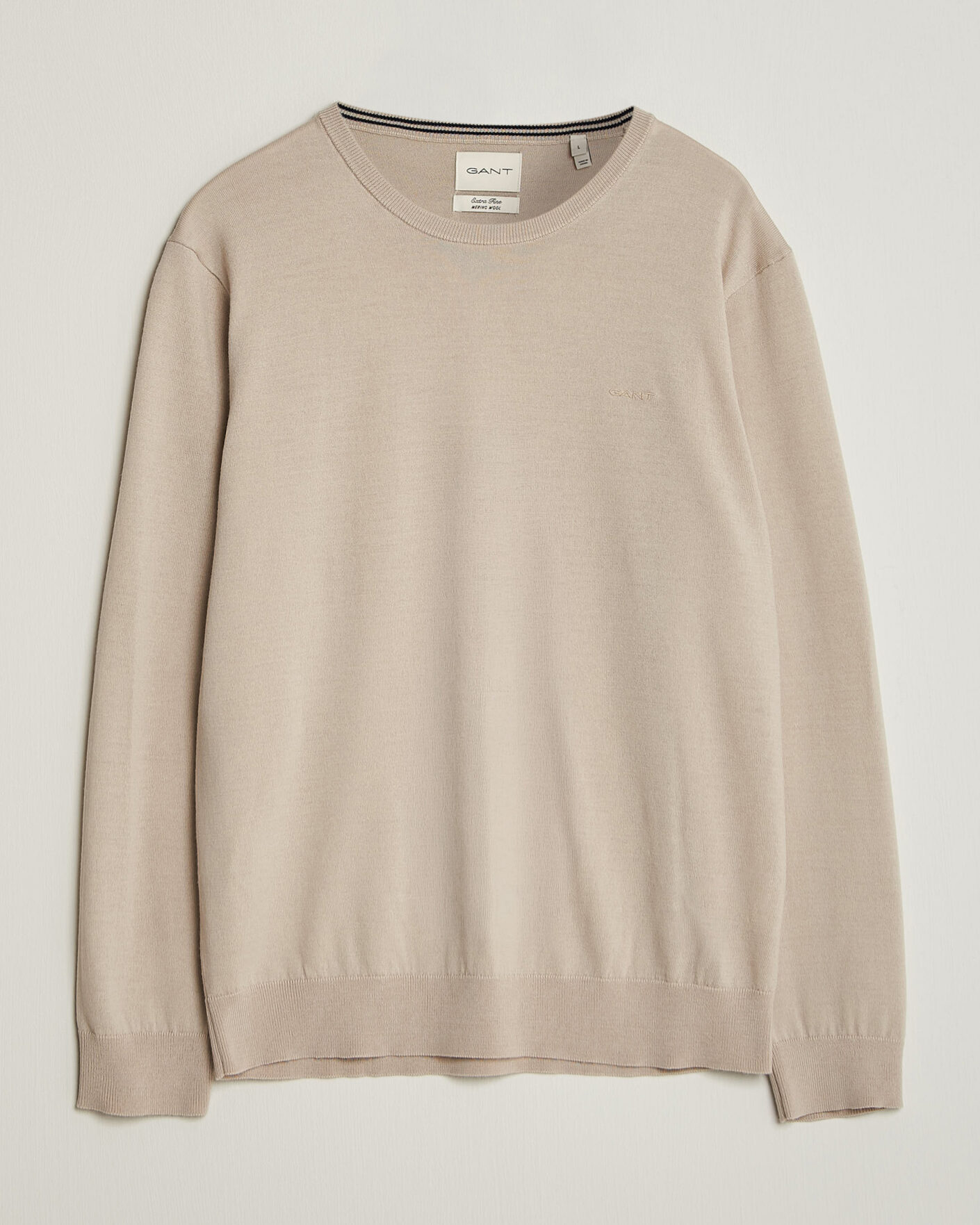Mies | Puserot | Gant | Extrafine Merino Knitted Crew Neck Clay Beige