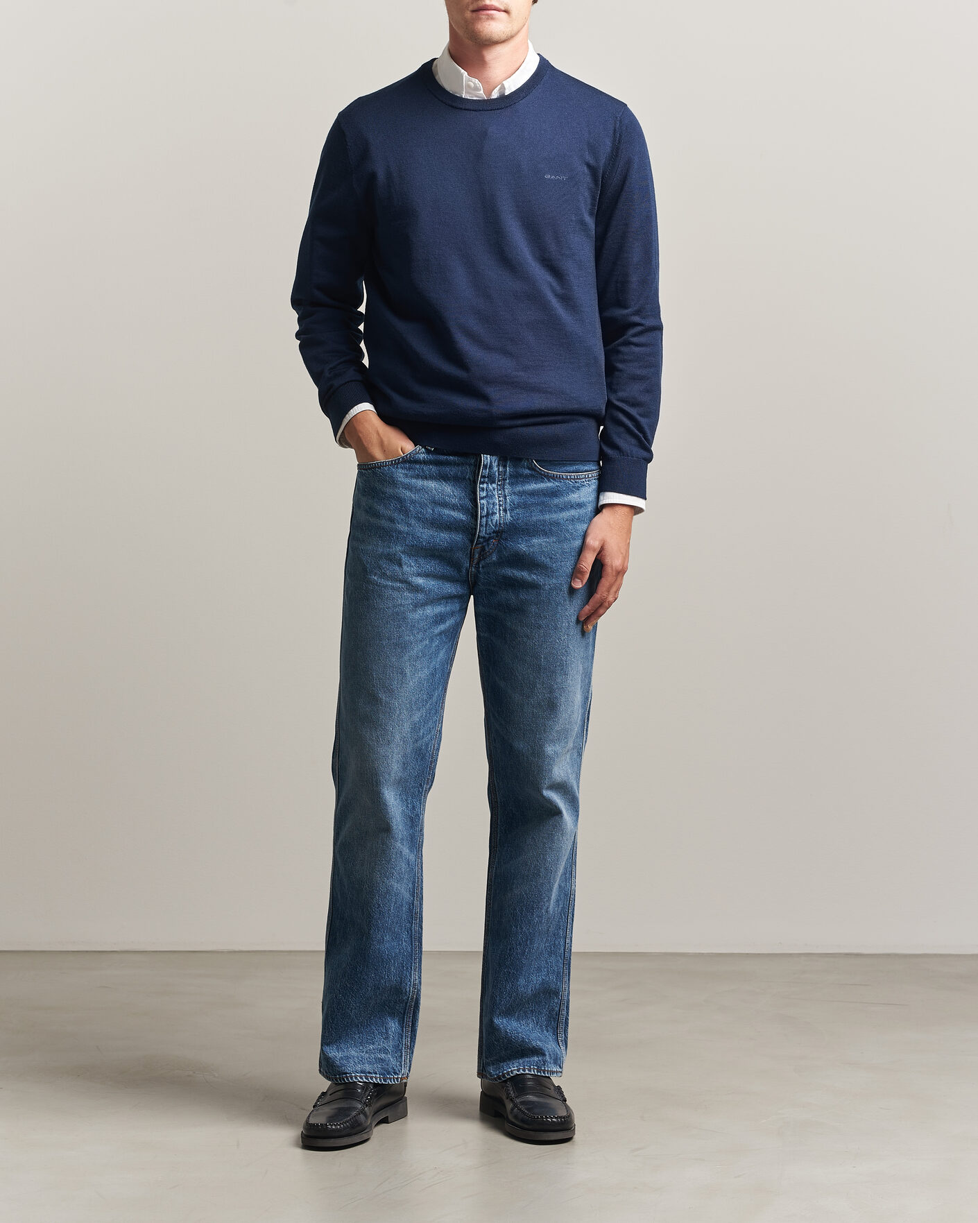 Mies | Puserot | Gant | Extrafine Merino Knitted Crew Neck Marine
