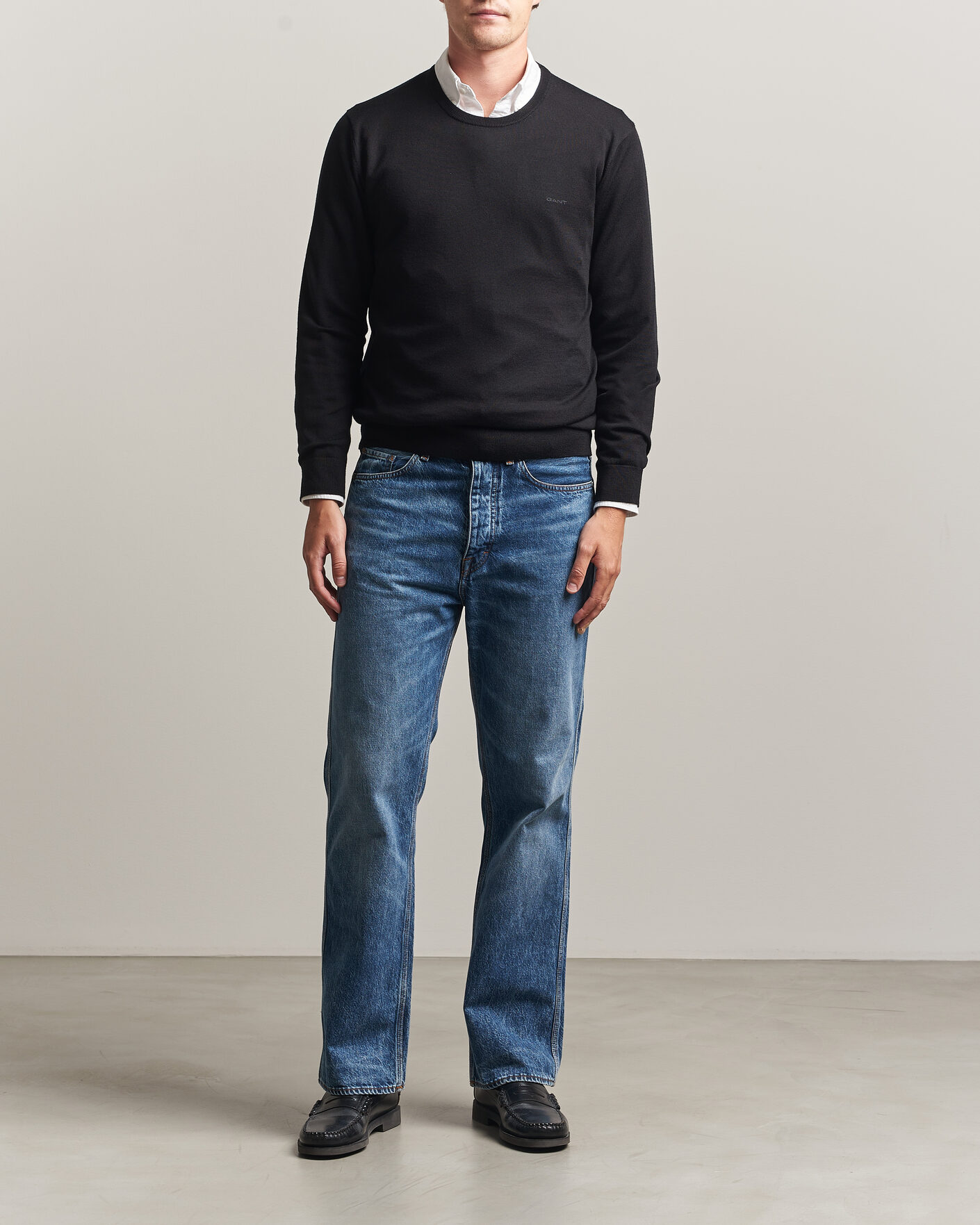 Mies | Puserot | Gant | Extrafine Merino Knitted Crew Neck Black