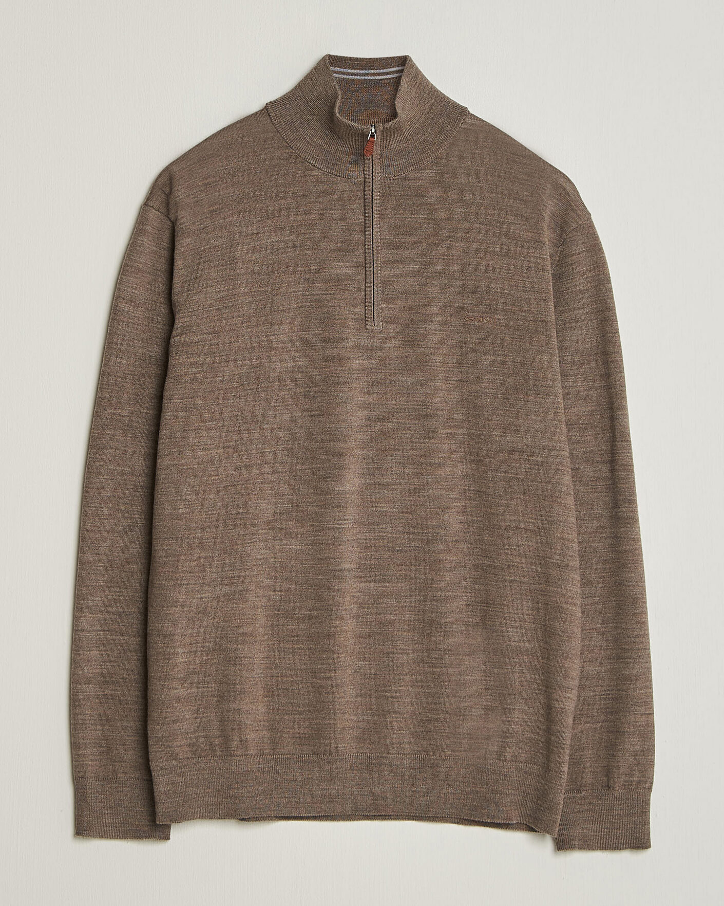 Mies | Puserot | Gant | Extrafine Merino Knitted Half Zip Dark Hazelnut Melange