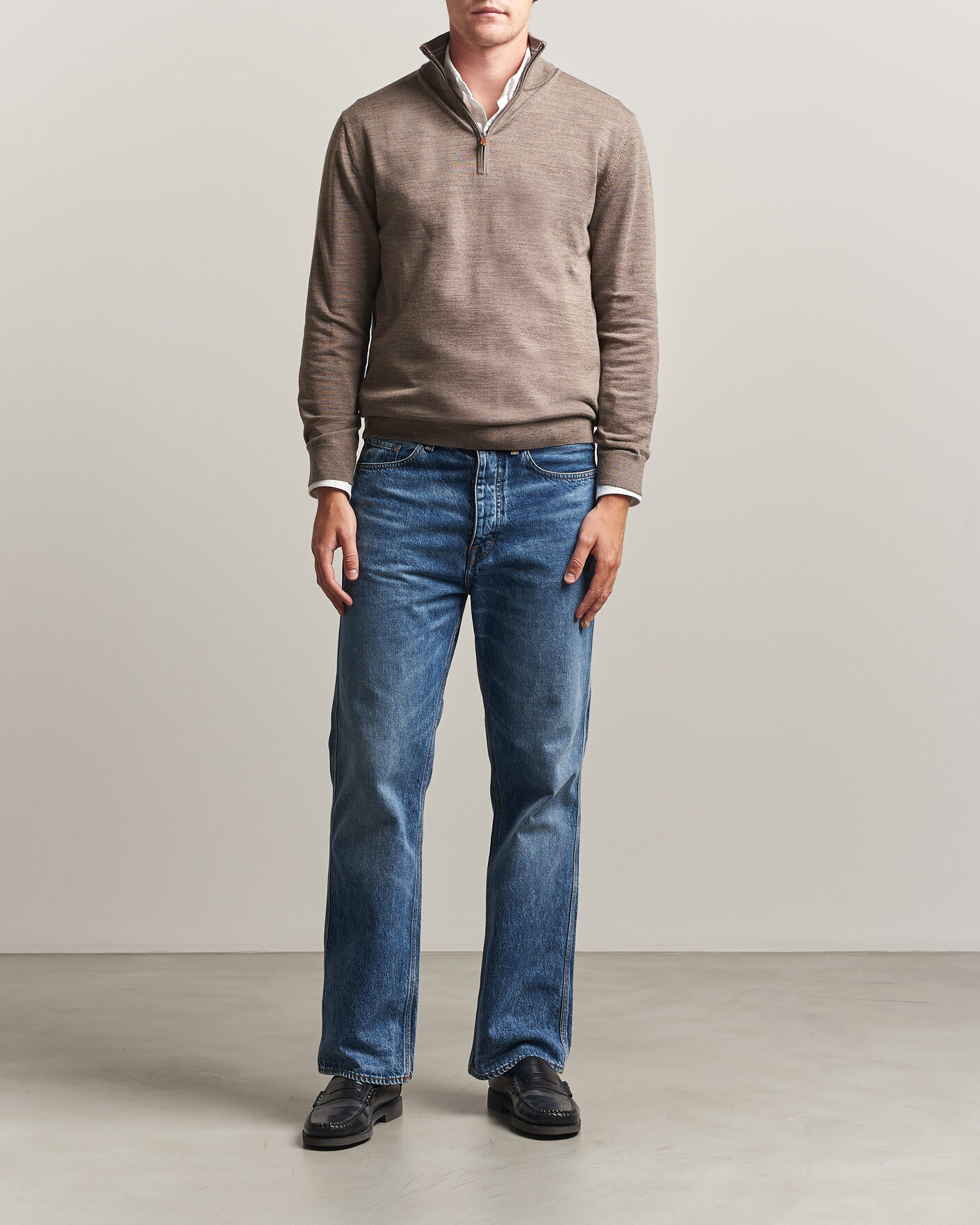 Mies | Puserot | Gant | Extrafine Merino Knitted Half Zip Dark Hazelnut Melange