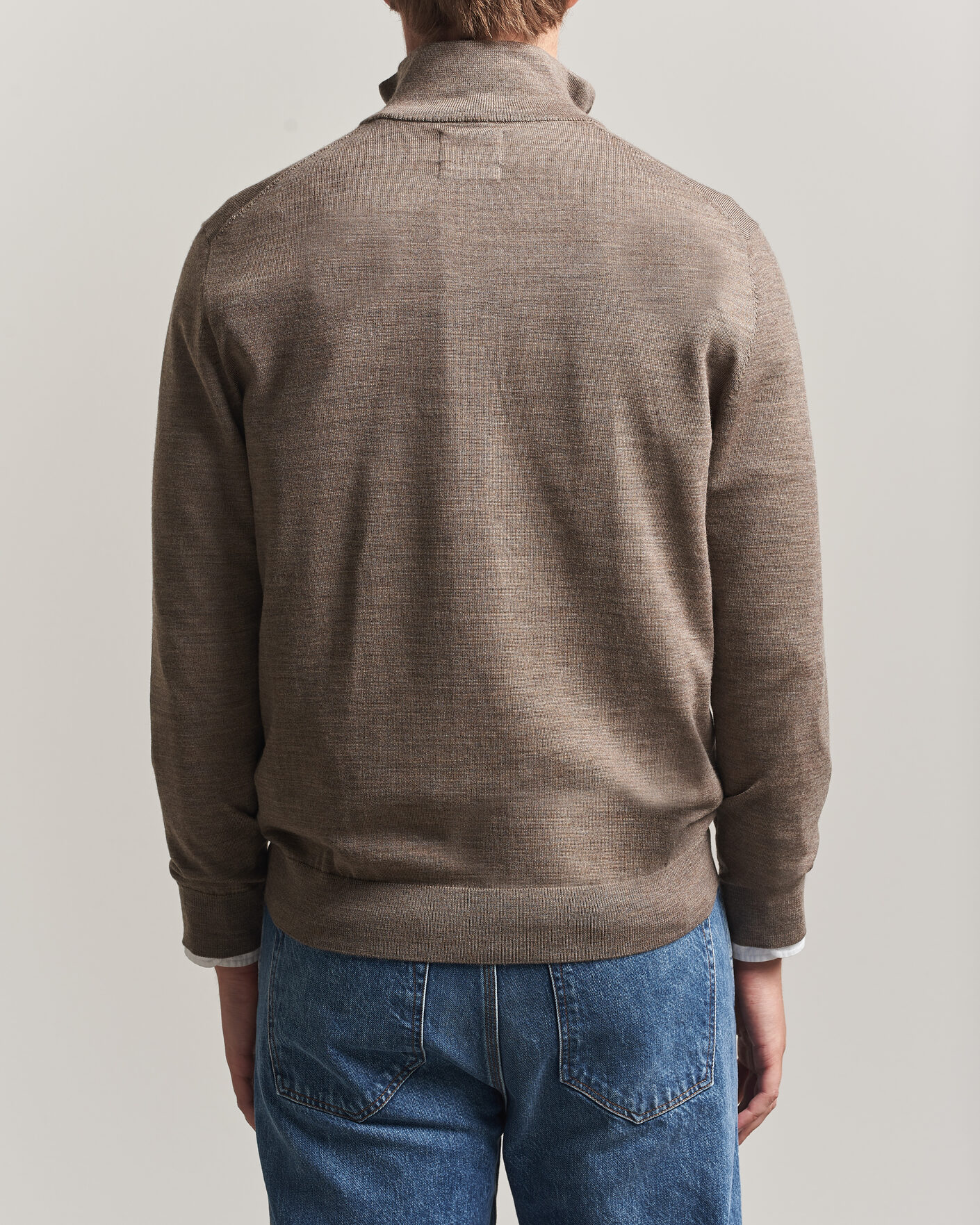 Mies | Puserot | Gant | Extrafine Merino Knitted Half Zip Dark Hazelnut Melange