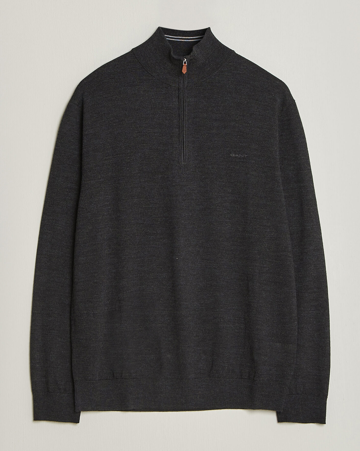 Mies | Puserot | Gant | Extrafine Merino Knitted Half Zip Dark Charcoal Melange