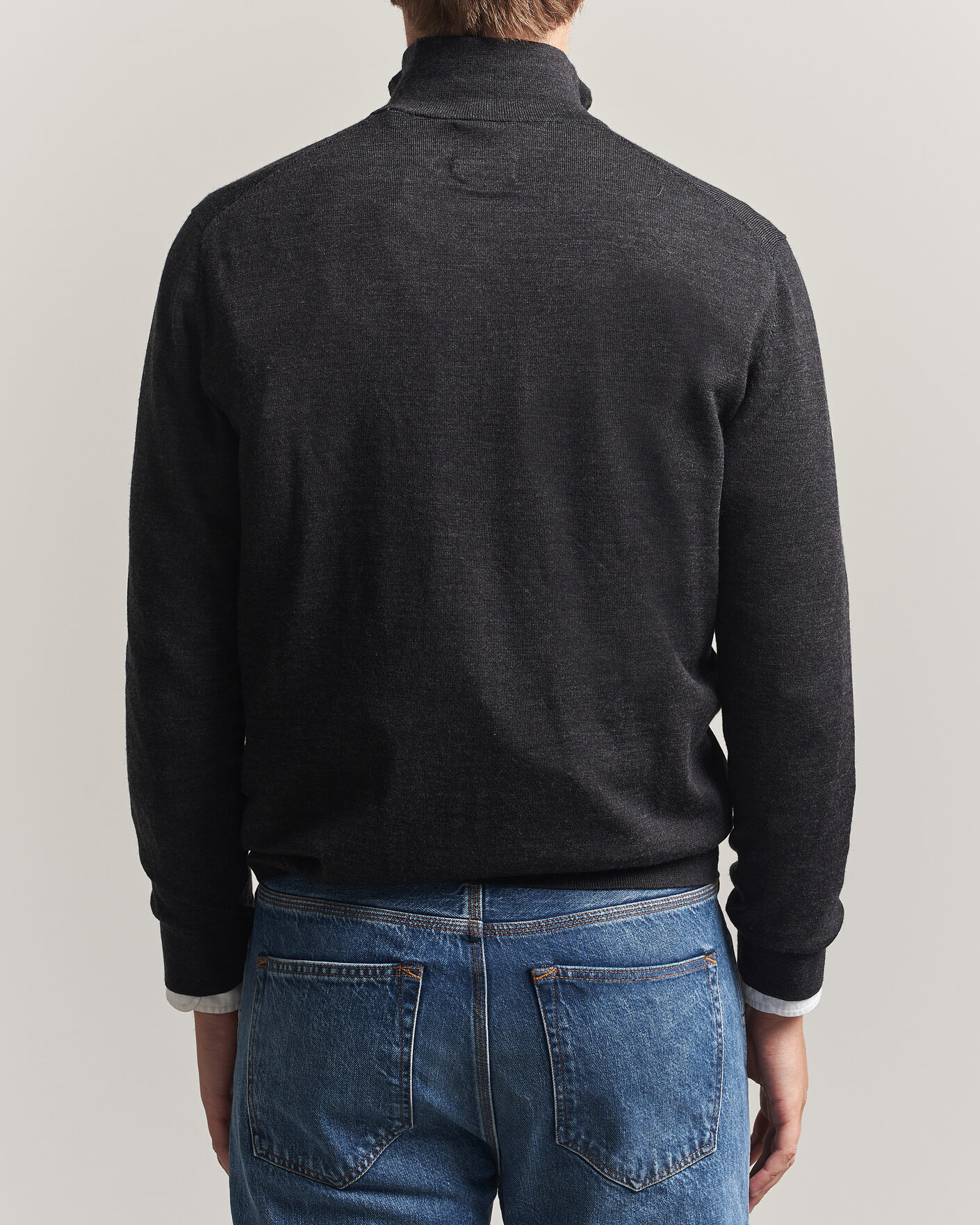 Mies | Puserot | Gant | Extrafine Merino Knitted Half Zip Dark Charcoal Melange