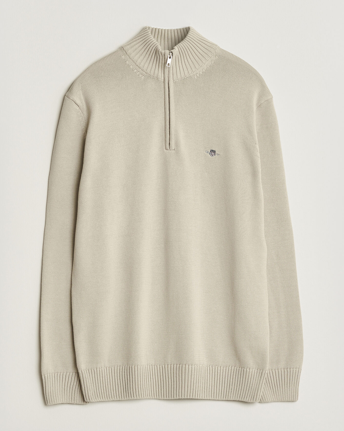Mies | Puserot | Gant | Casual Cotton Knitted Half Zip Clay Beige