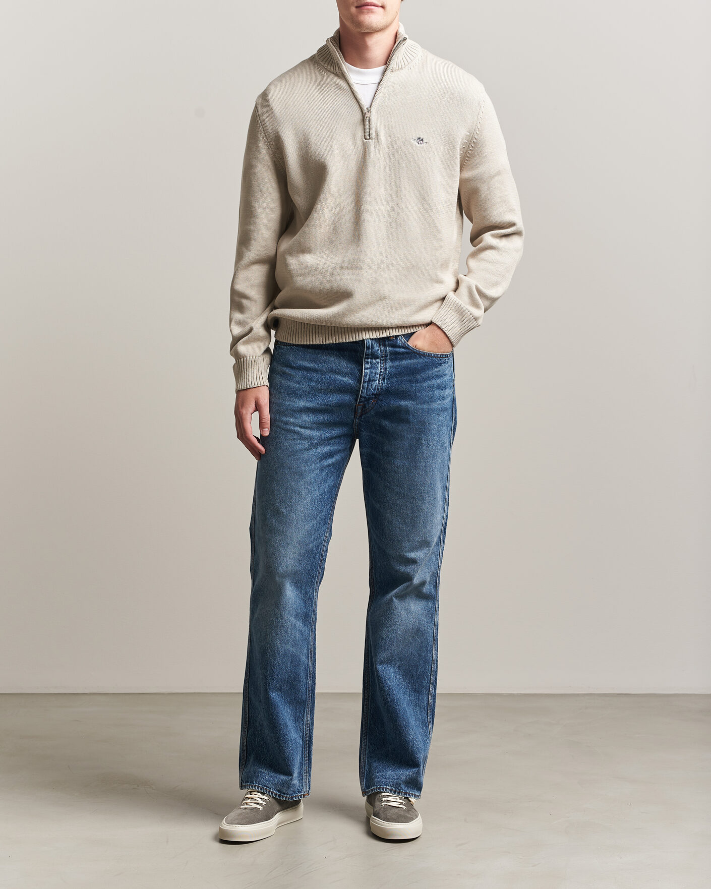 Mies | Puserot | Gant | Casual Cotton Knitted Half Zip Clay Beige