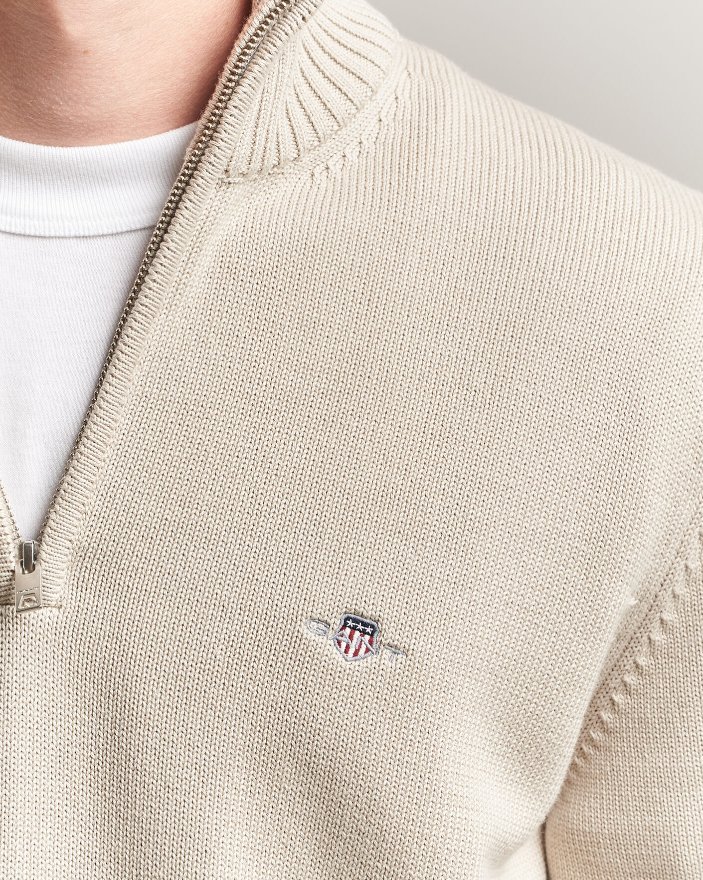 Mies | Puserot | Gant | Casual Cotton Knitted Half Zip Clay Beige