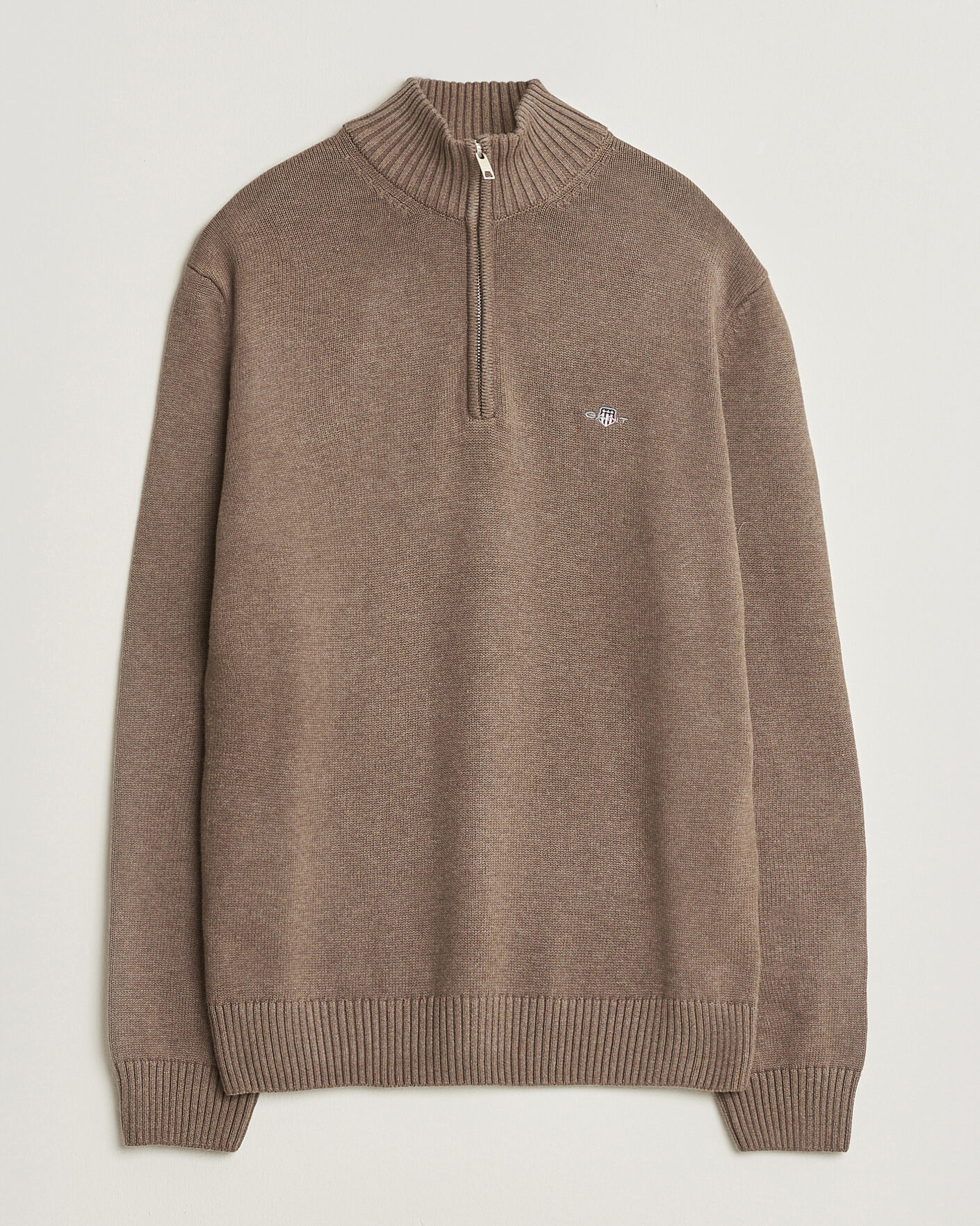 Mies | Puserot | Gant | Casual Cotton Knitted Half Zip Dark Hazelnut Melange