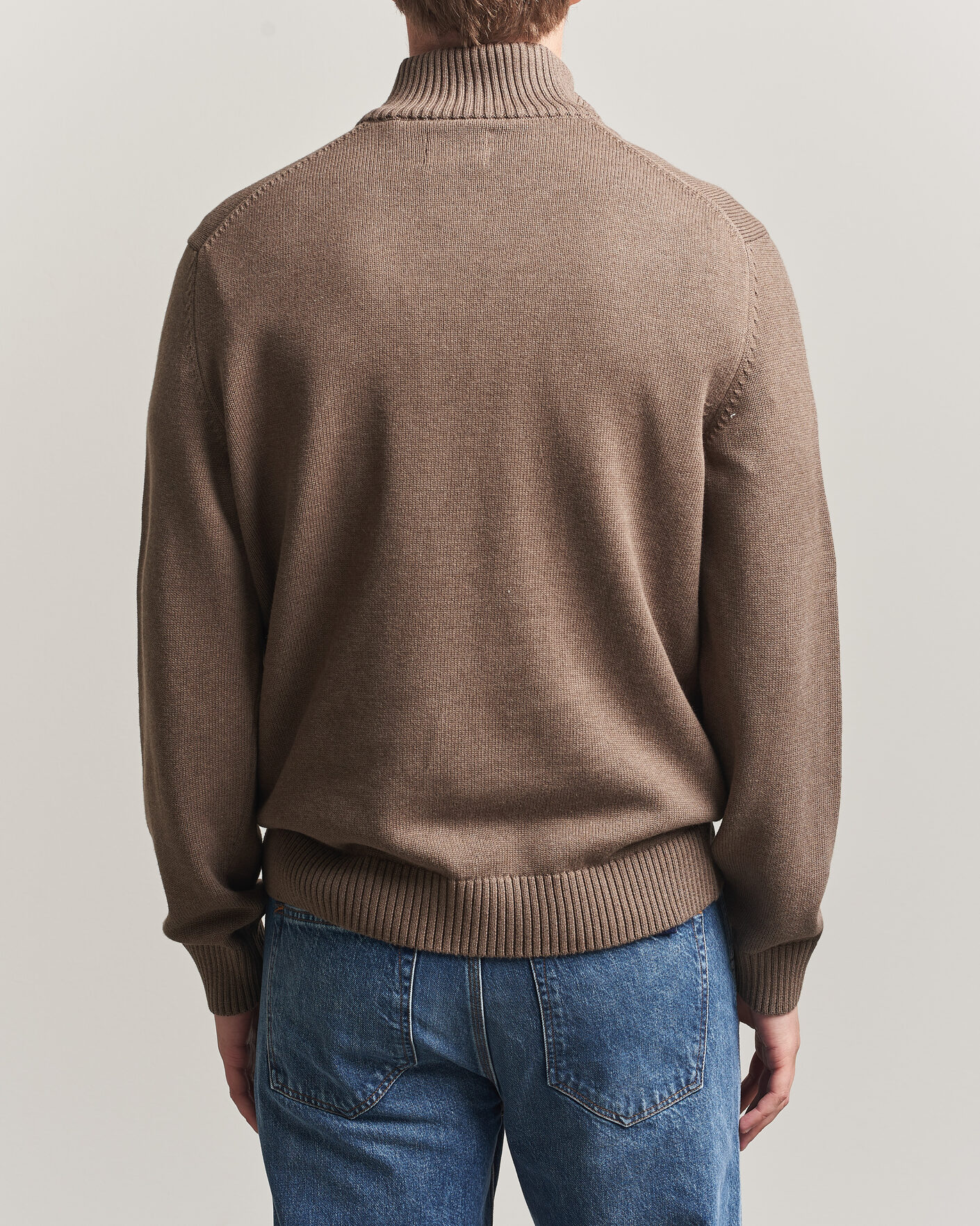 Mies | Puserot | Gant | Casual Cotton Knitted Half Zip Dark Hazelnut Melange