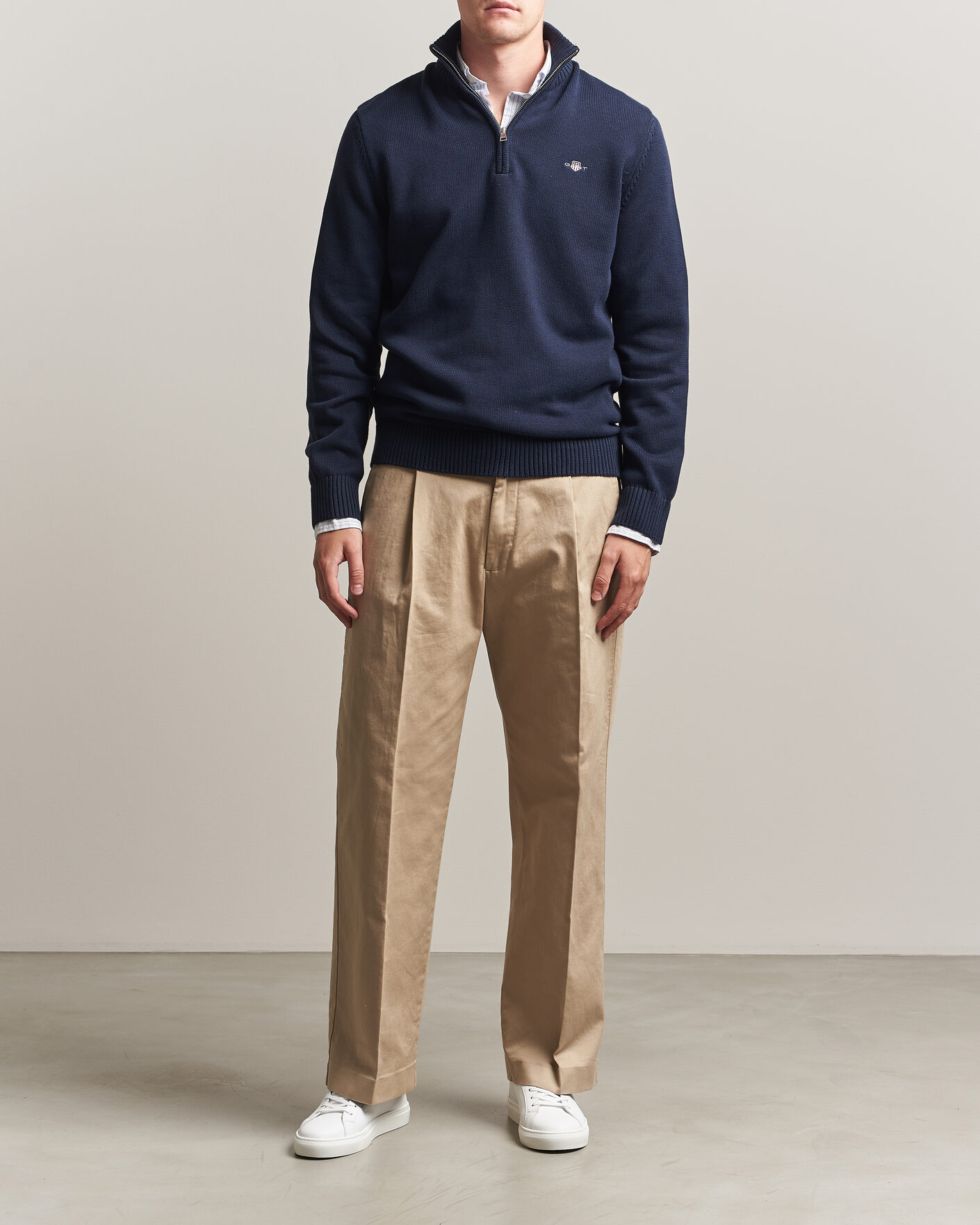 Mies | Puserot | Gant | Casual Cotton Knitted Half Zip Evening Blue