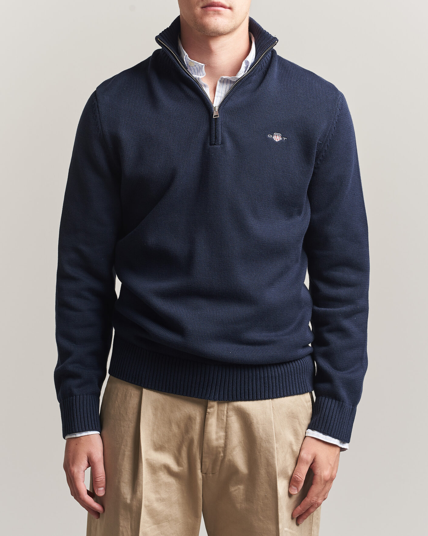 Mies | Puserot | Gant | Casual Cotton Knitted Half Zip Evening Blue