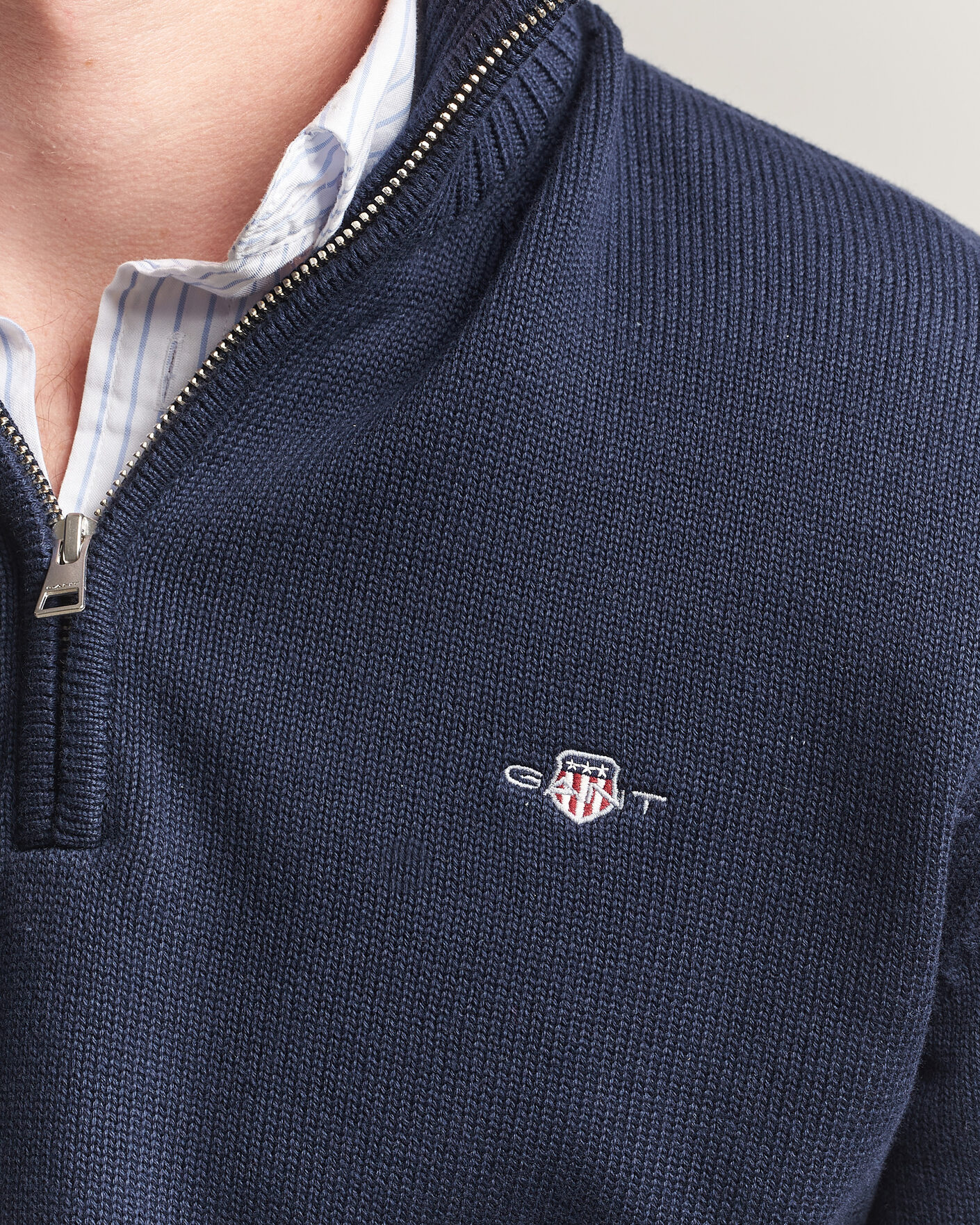 Mies | Puserot | Gant | Casual Cotton Knitted Half Zip Evening Blue
