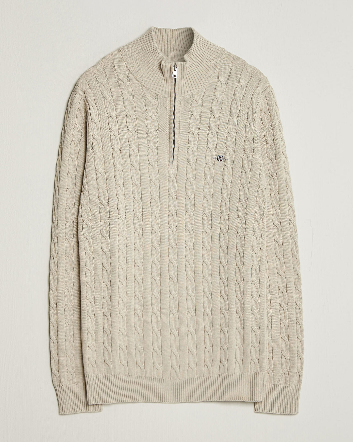 Mies | Puserot | Gant | Cotton Cable Half Zip Clay Beige