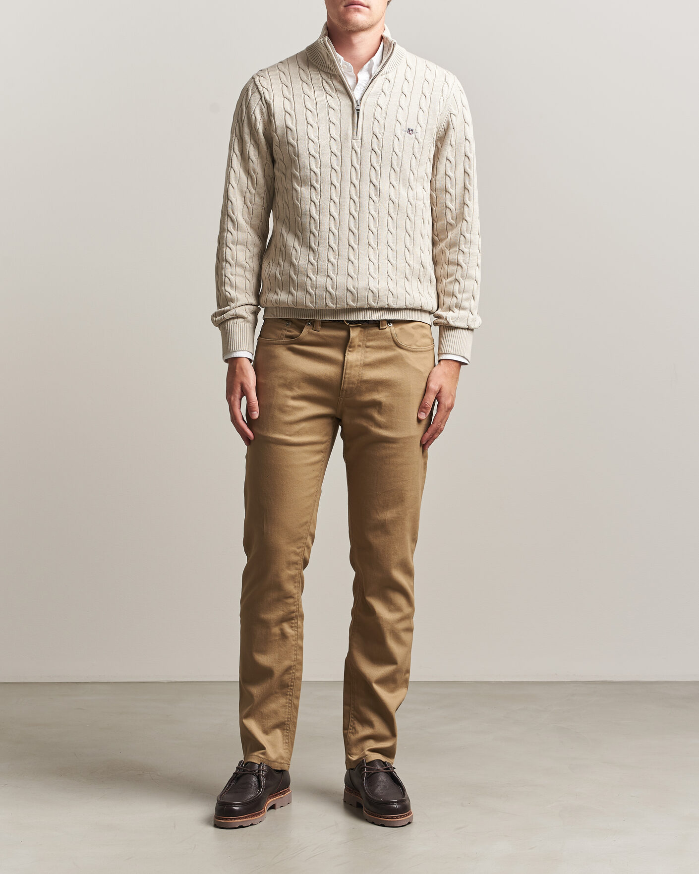 Mies | Puserot | Gant | Cotton Cable Half Zip Clay Beige