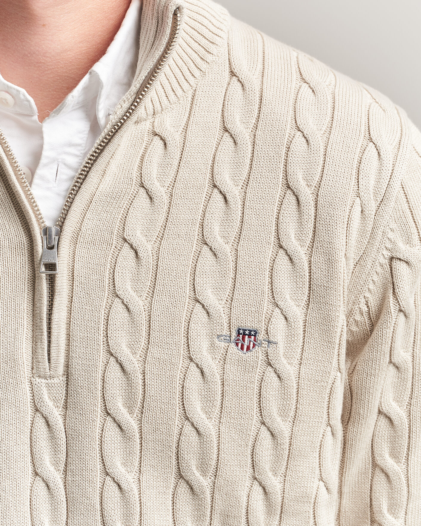 Mies | Puserot | Gant | Cotton Cable Half Zip Clay Beige