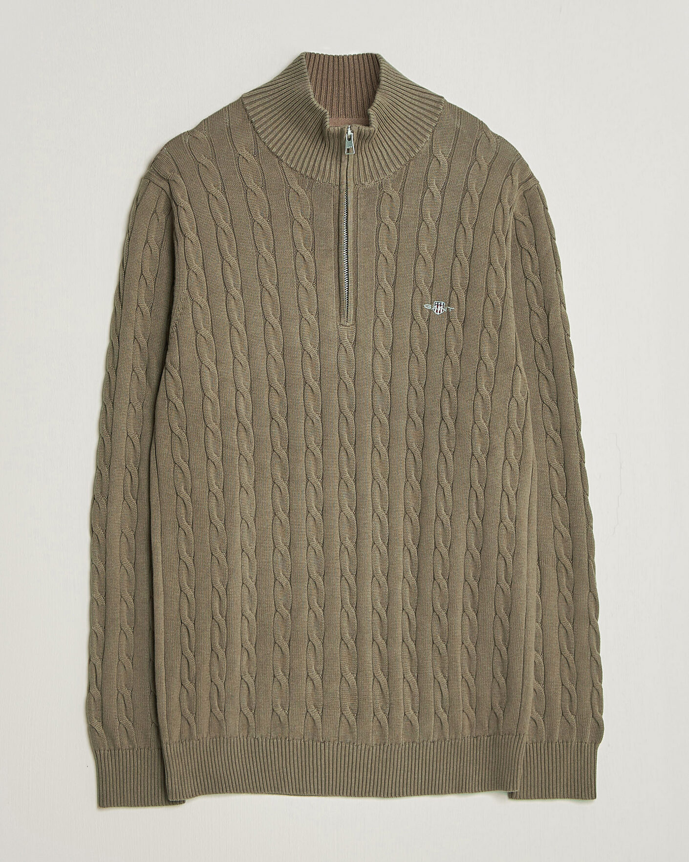 Mies | Puserot | Gant | Cotton Cable Half Zip Faded Taupe
