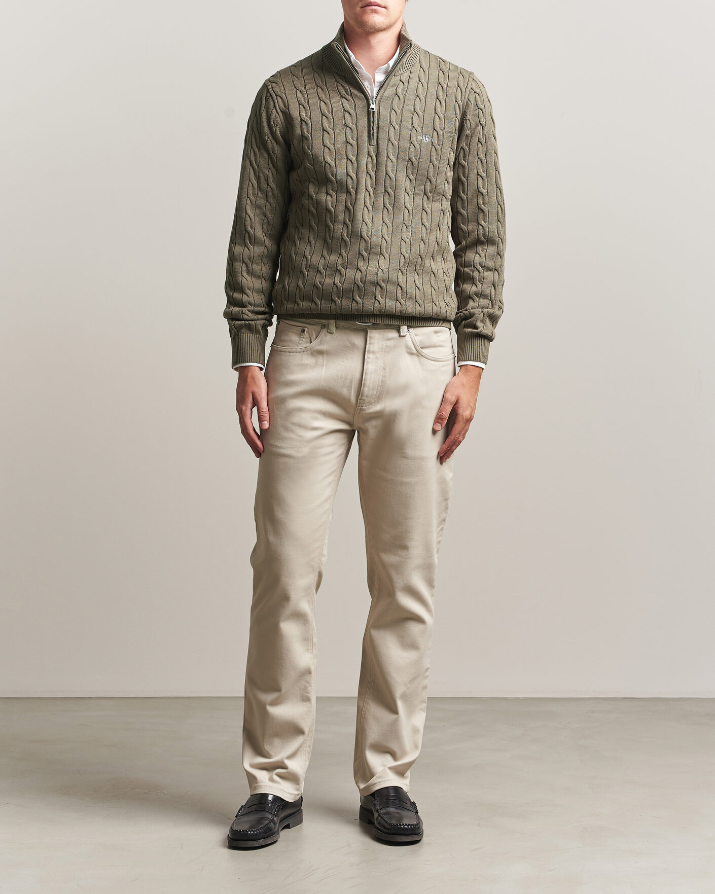 Mies | Puserot | Gant | Cotton Cable Half Zip Faded Taupe