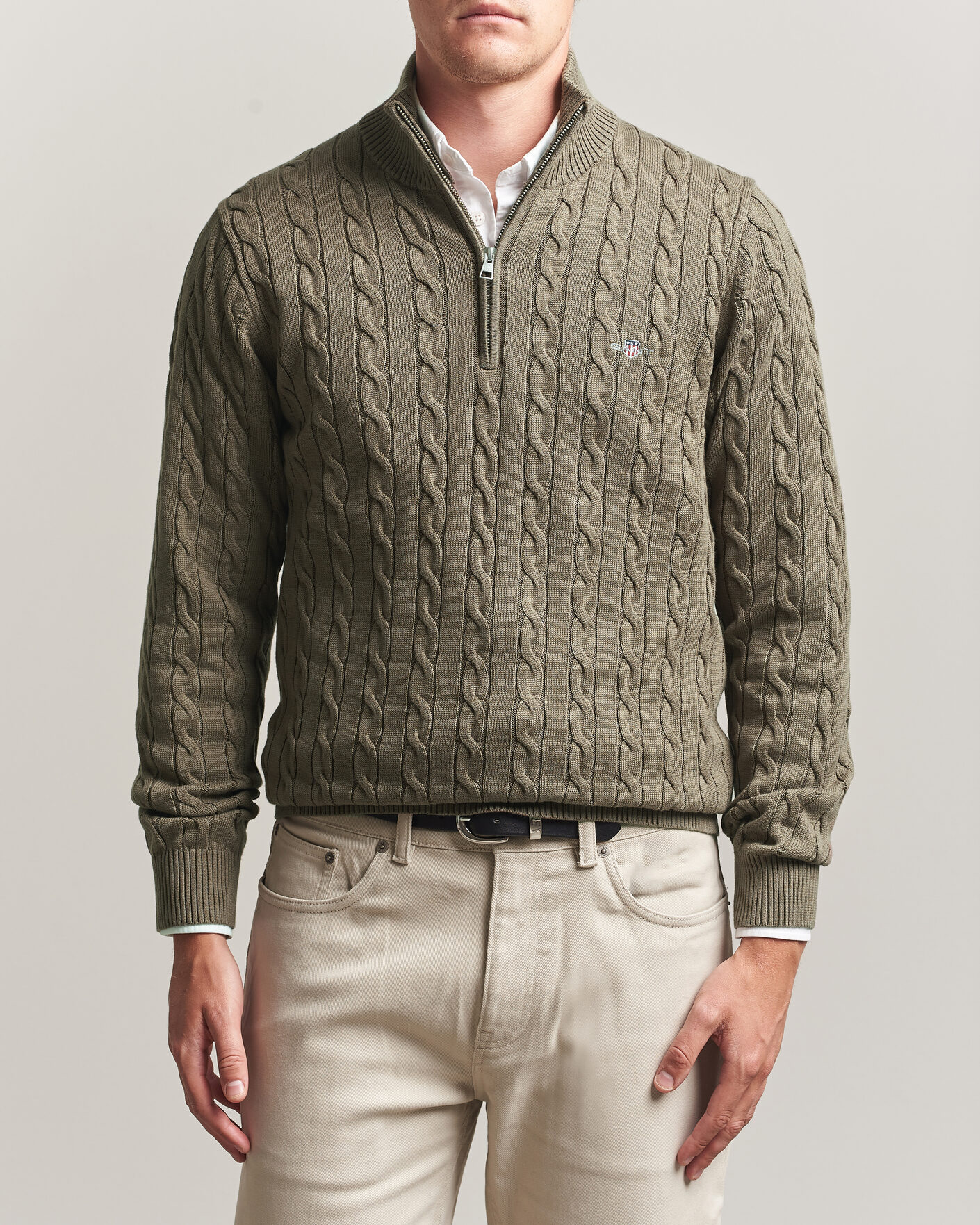 Mies | Puserot | Gant | Cotton Cable Half Zip Faded Taupe